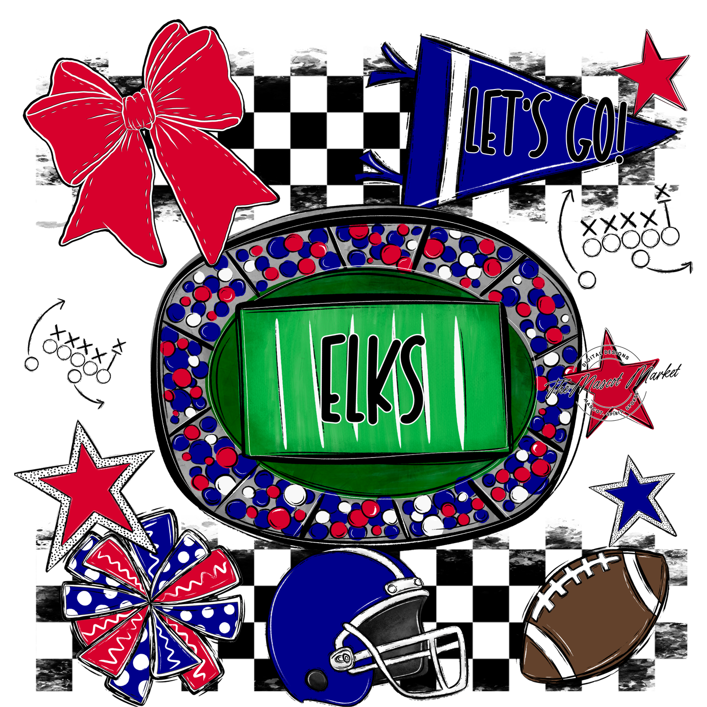 Elks Checkers Spirit Design-Blue-Red
