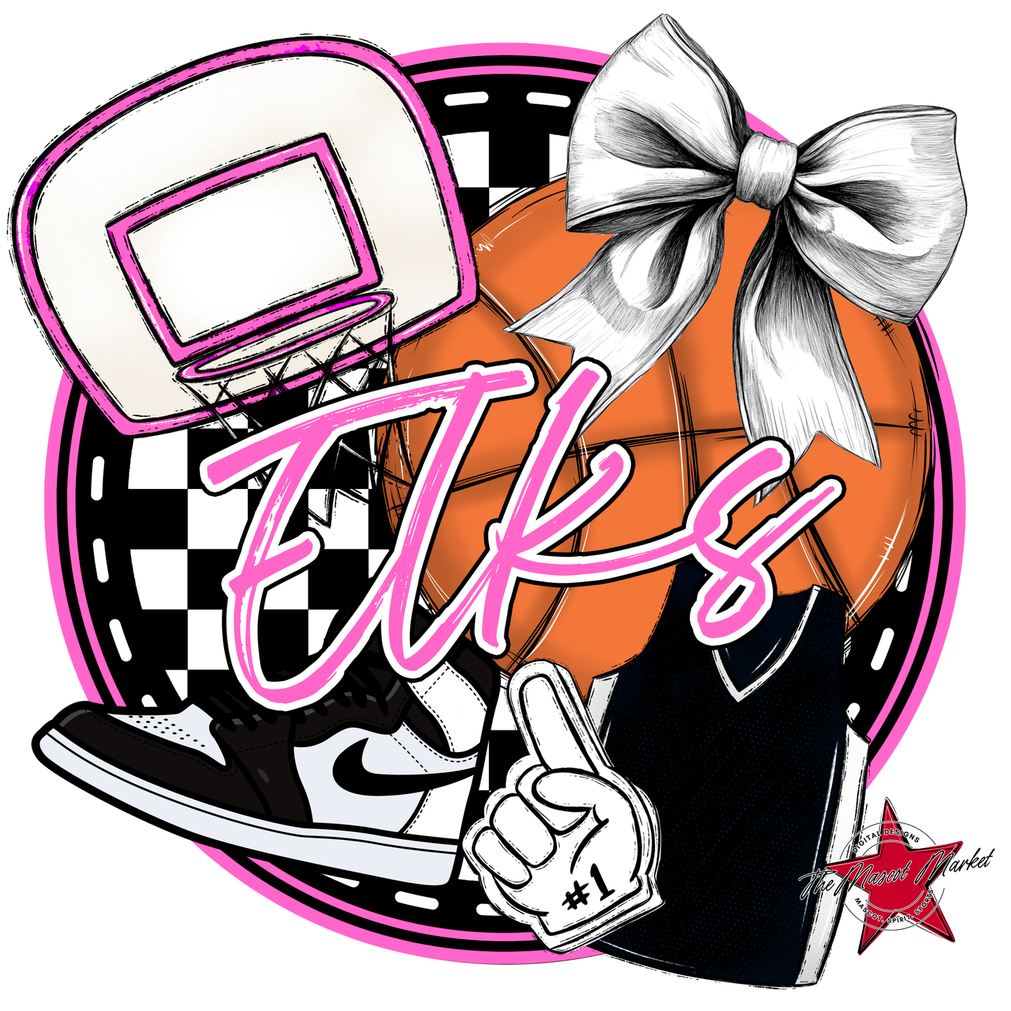 Elks Circle Basketball Design-Baby Pink