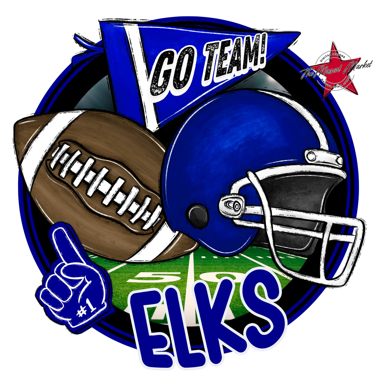 Elks Circle Football Design-Blue