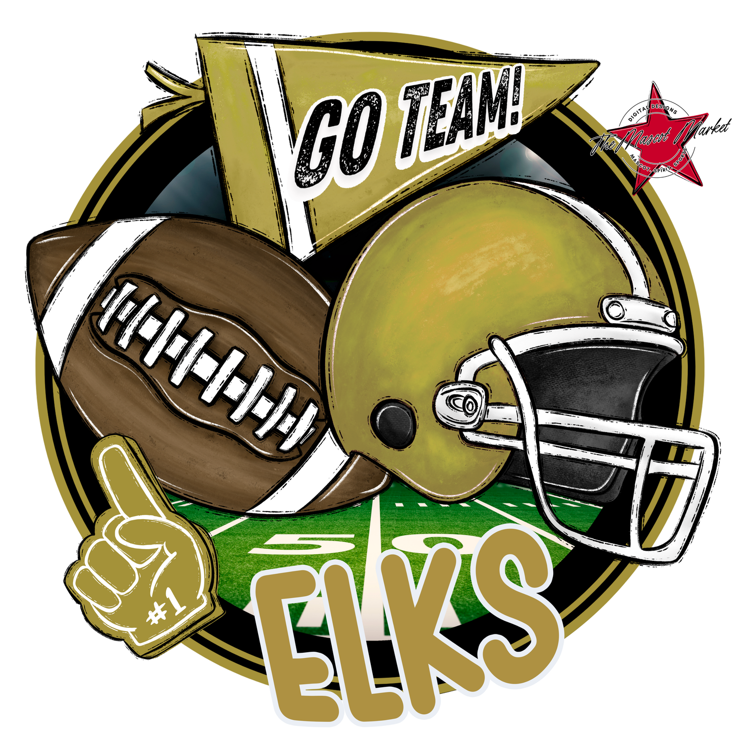 Elks Circle Football Design-Gold