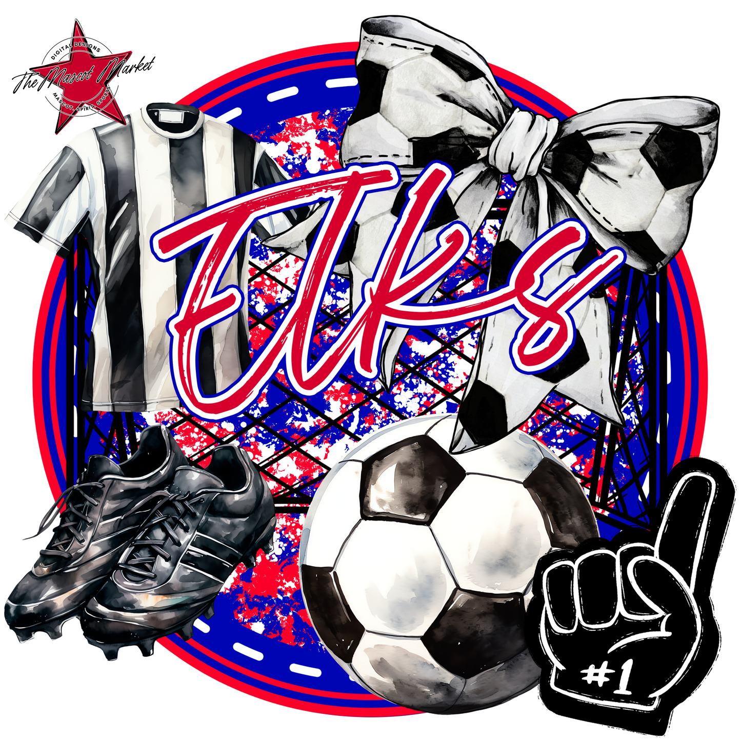 Elks Circle Soccer Design-Blue-Red