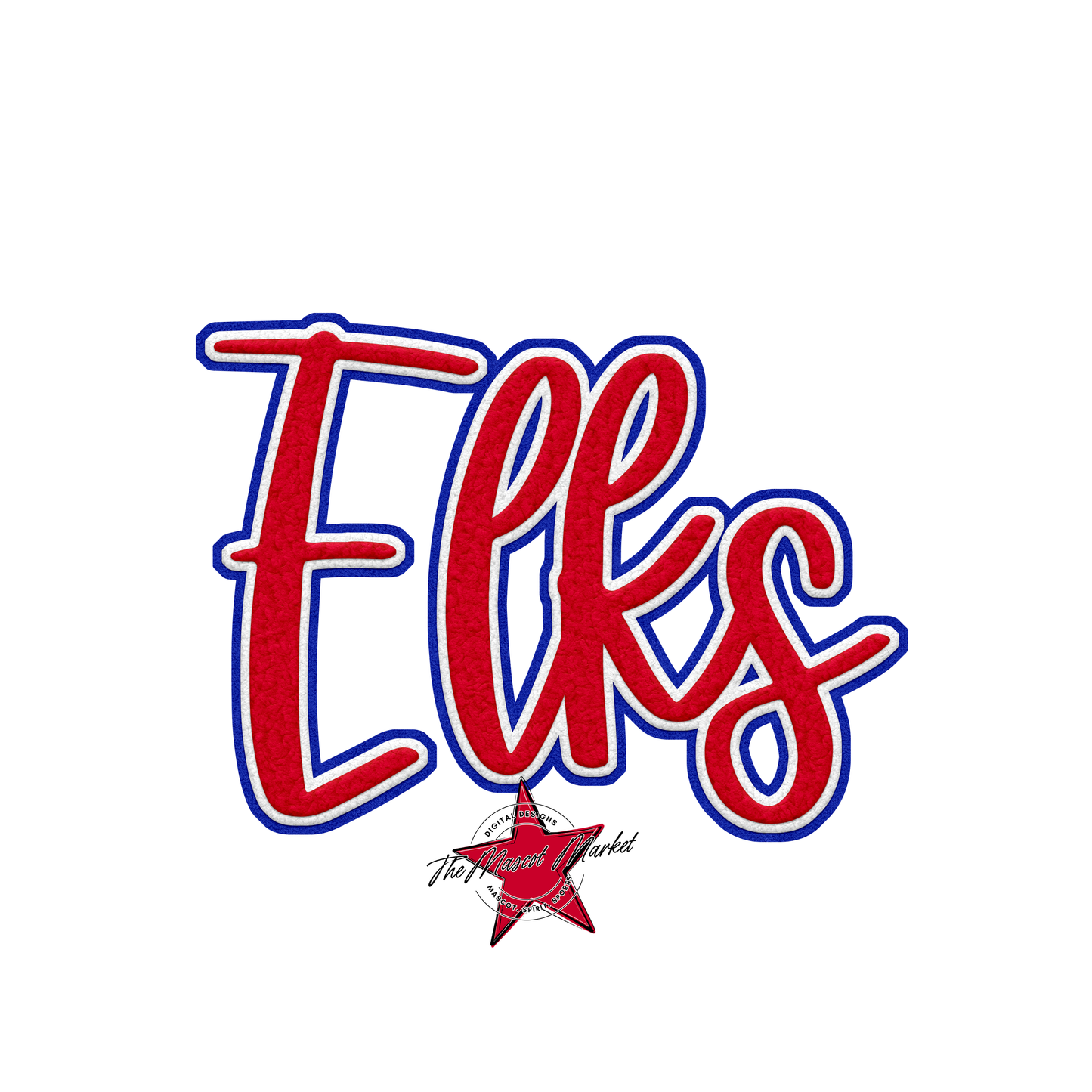 Elks Faux Chenille Patch-Royal Blue-Red