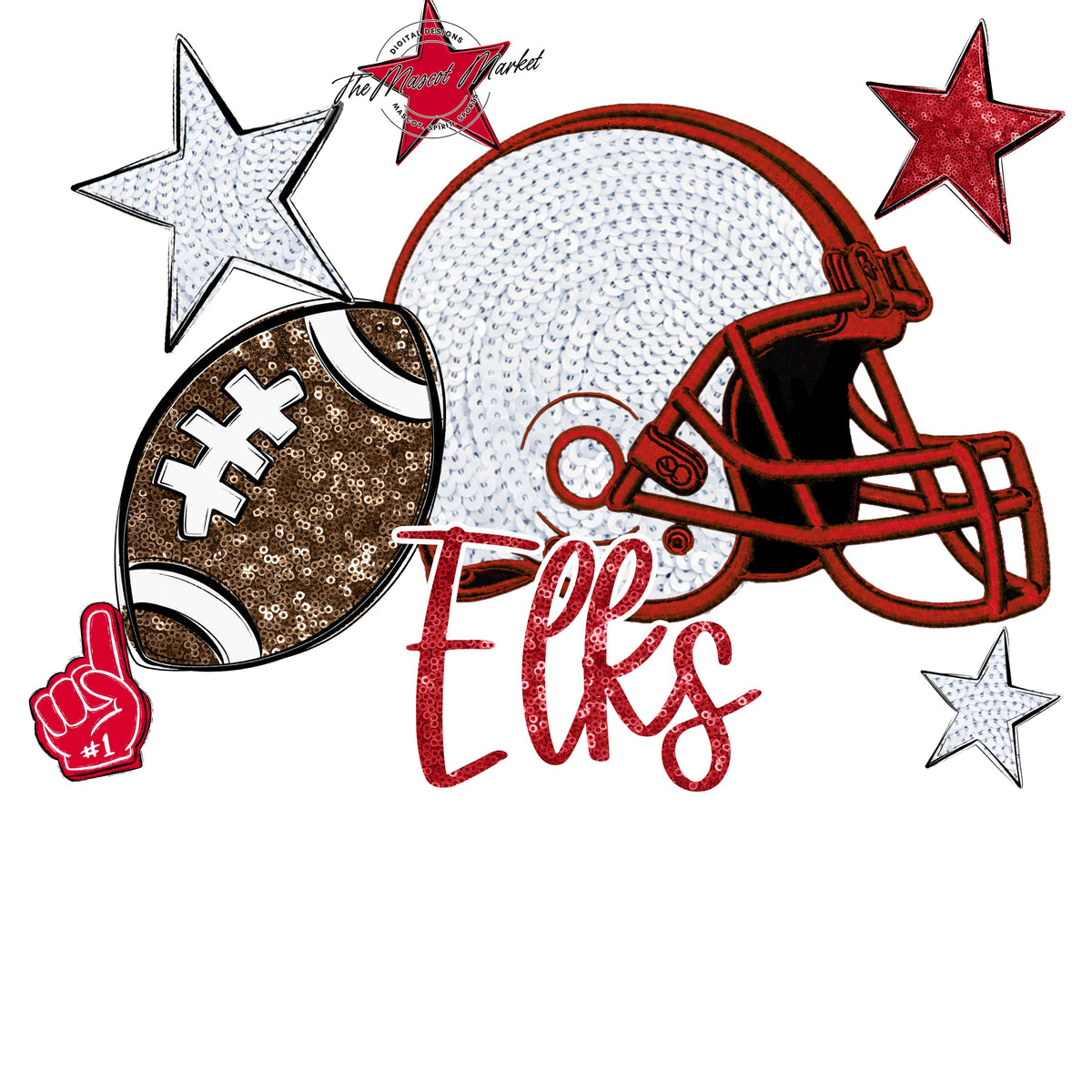 Elks Football Embroidered Sequins Design-Red