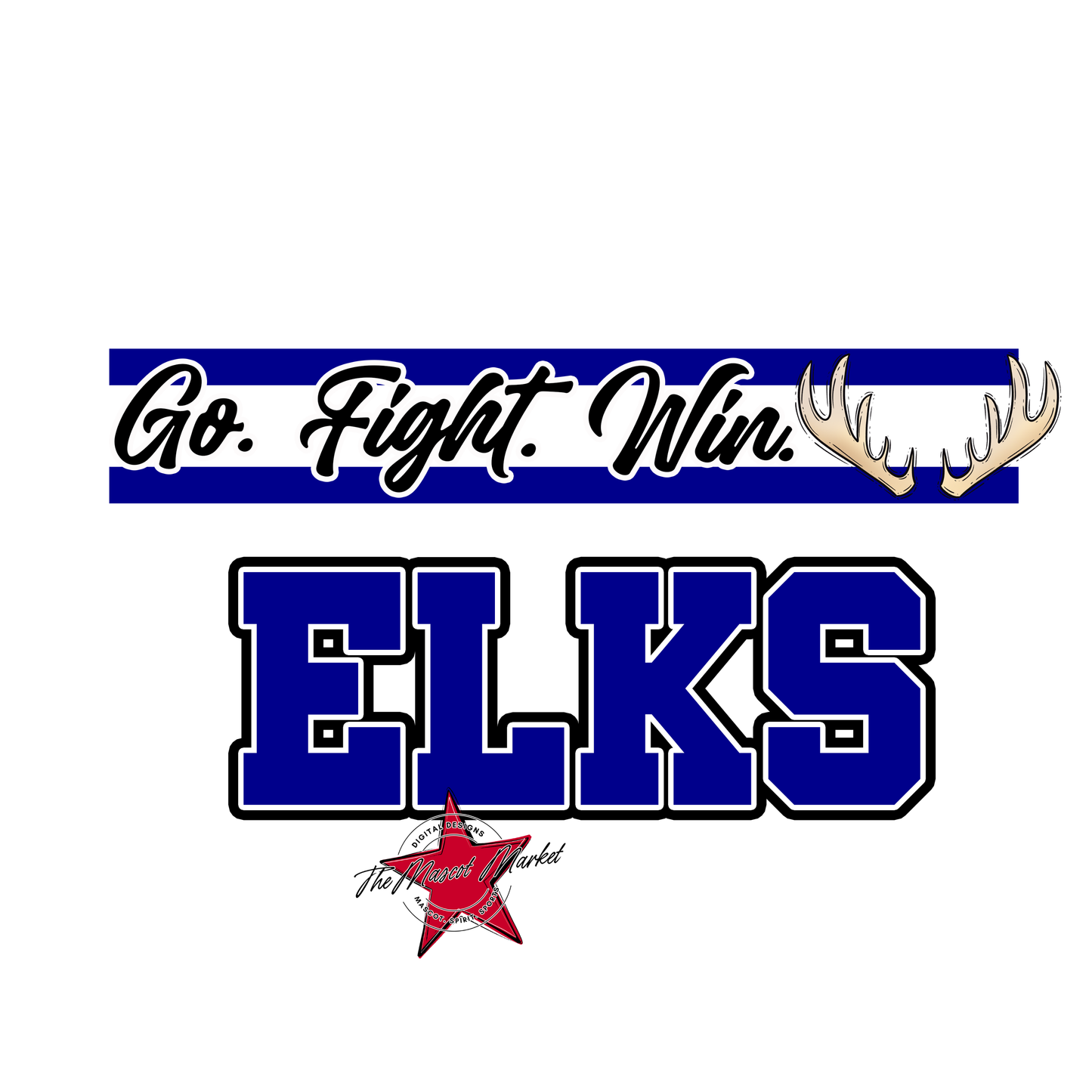 Elks Go Fight Win Mascot Lines-Blue