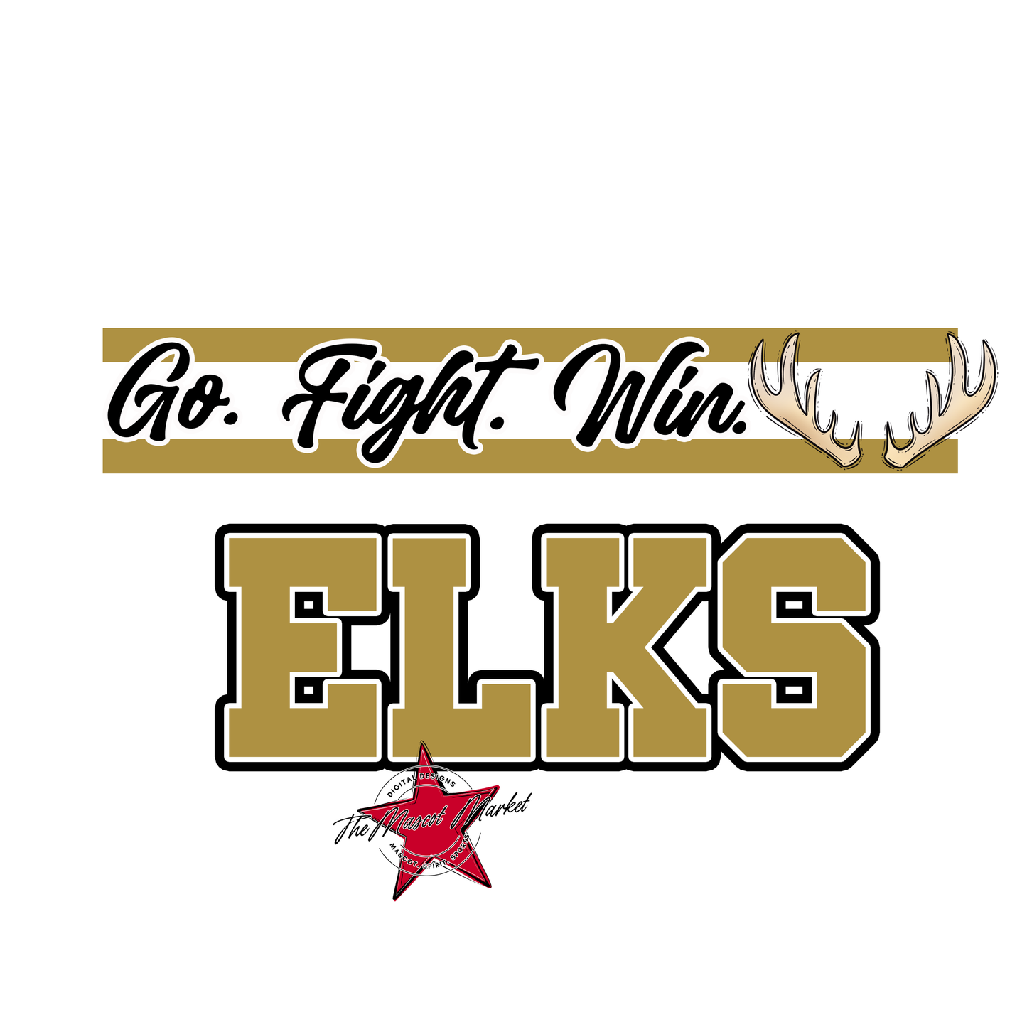 Elks Go Fight Win Mascot Lines-Gold