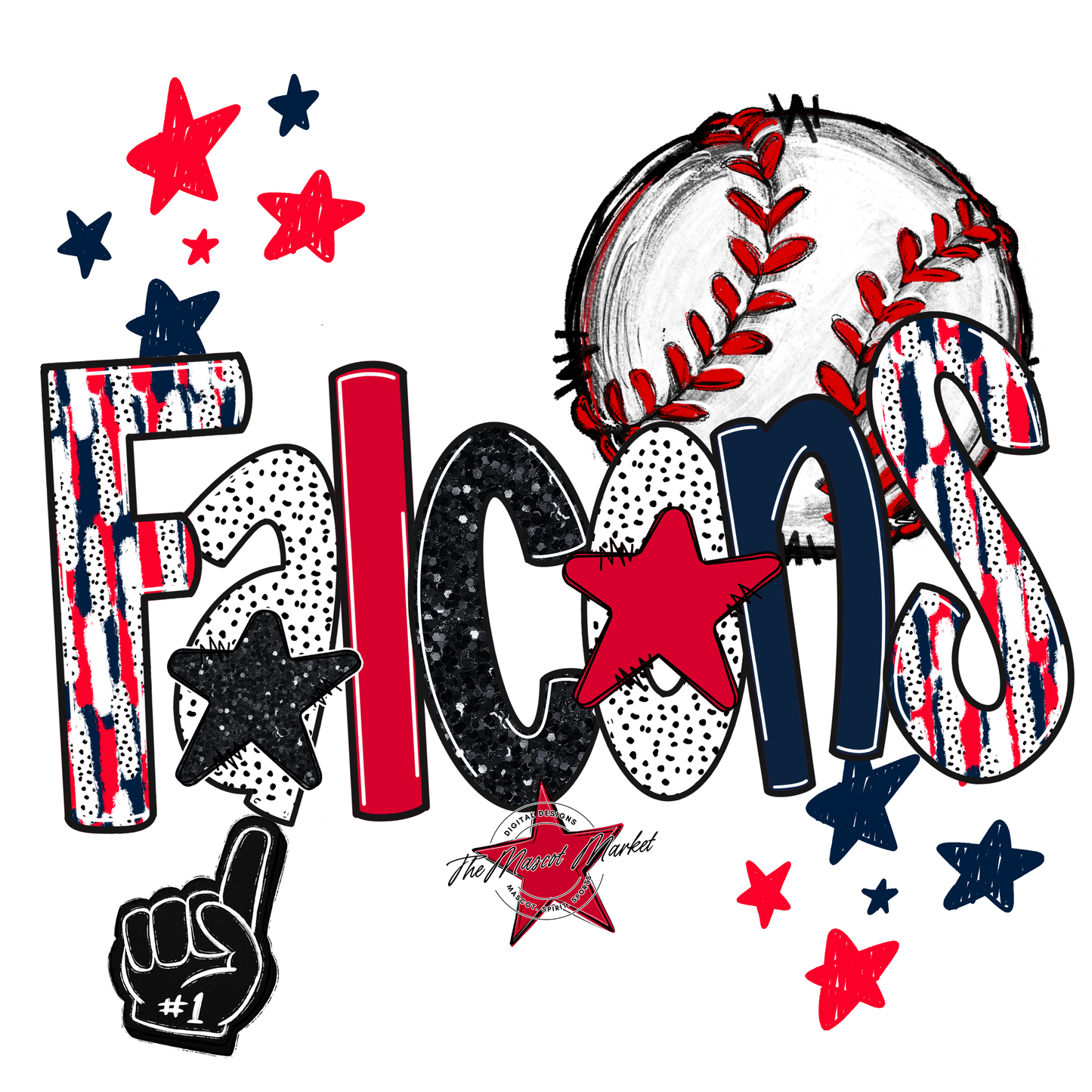 Falcons Baseball Scrape-Navy-Red