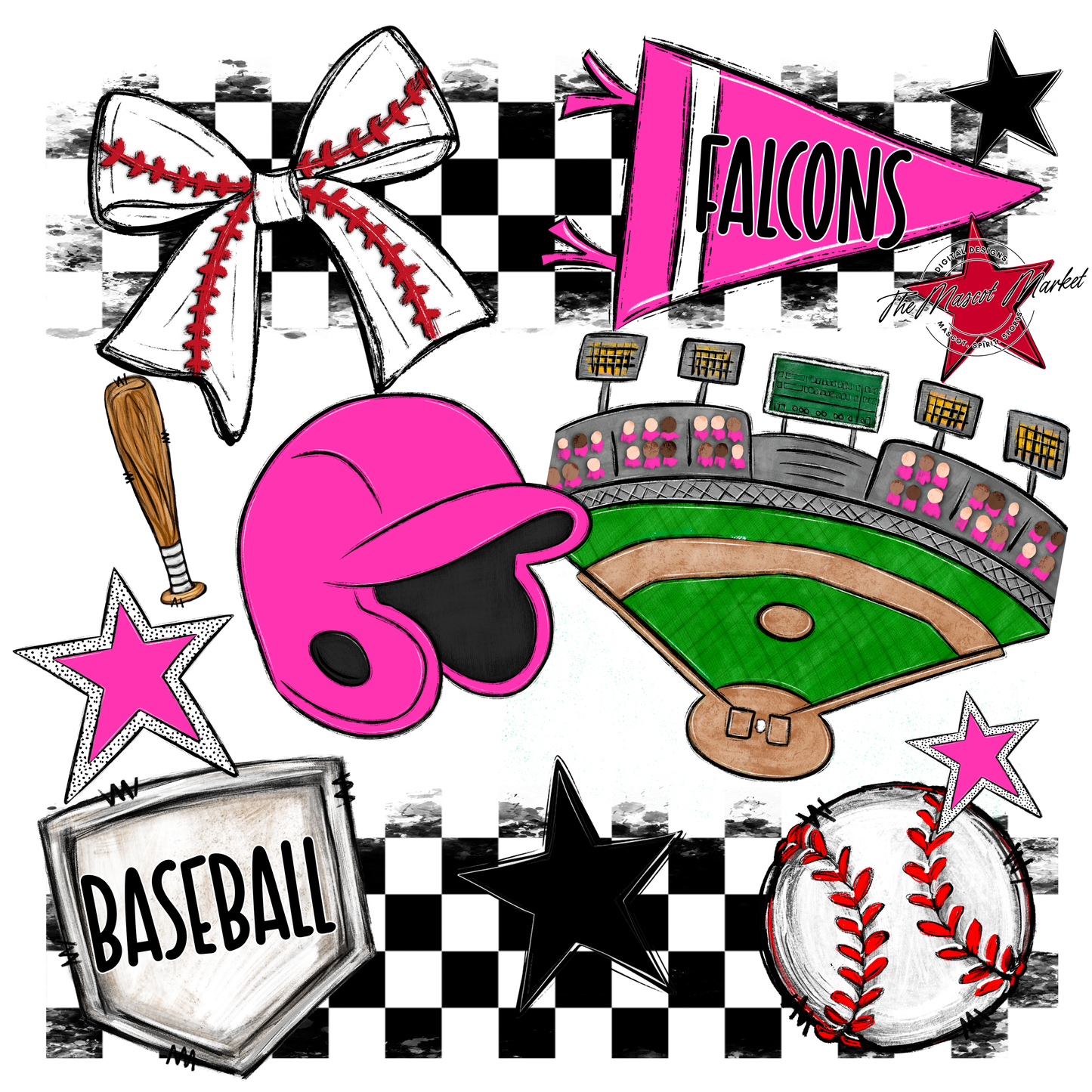 Falcons Checkers Baseball Spirit Design-Pink