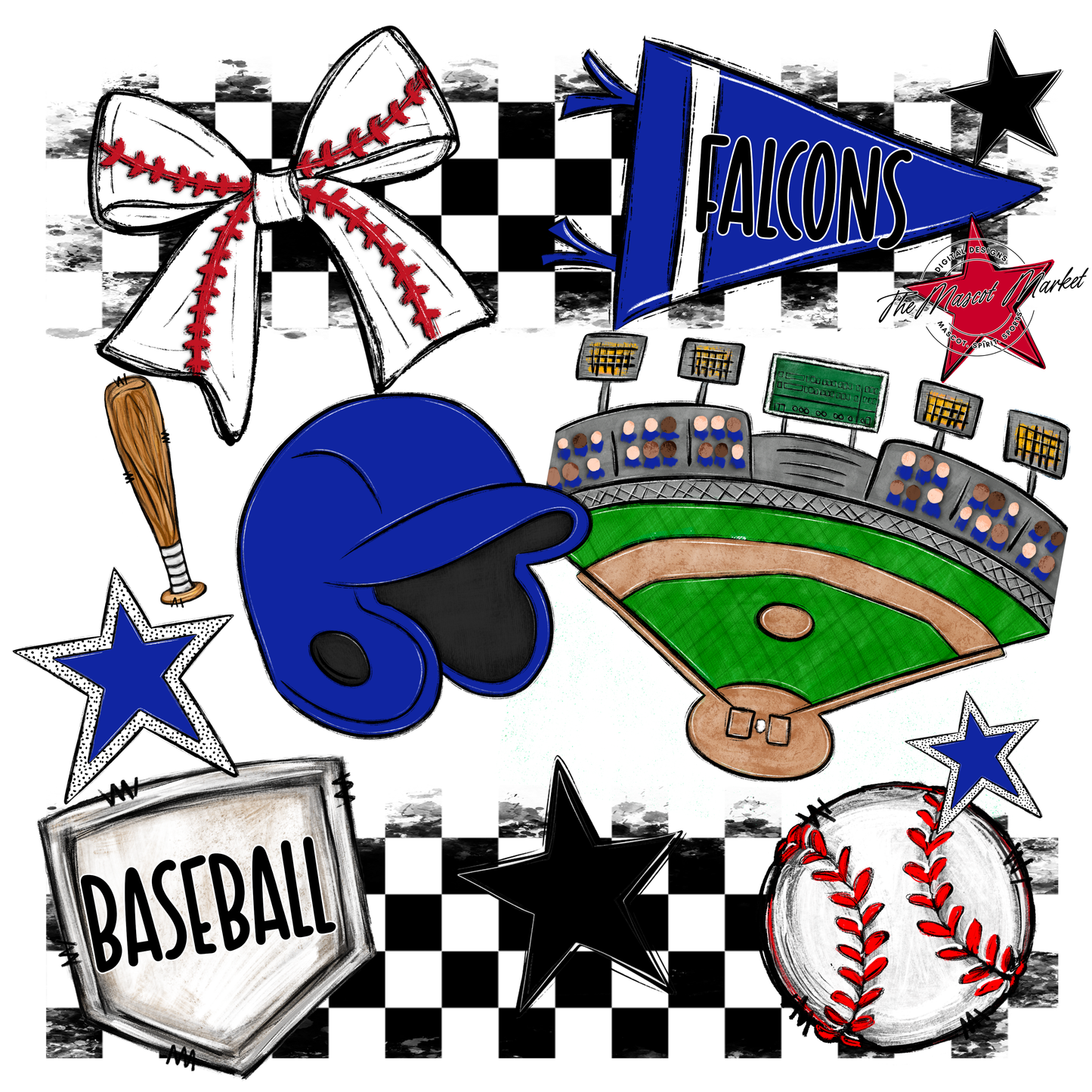 Falcons Checkers Baseball Spirit Design-Royal Blue