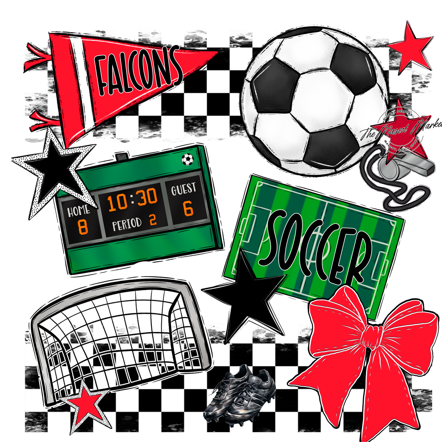 Falcons Checkers Soccer Spirit Design-Bright Red