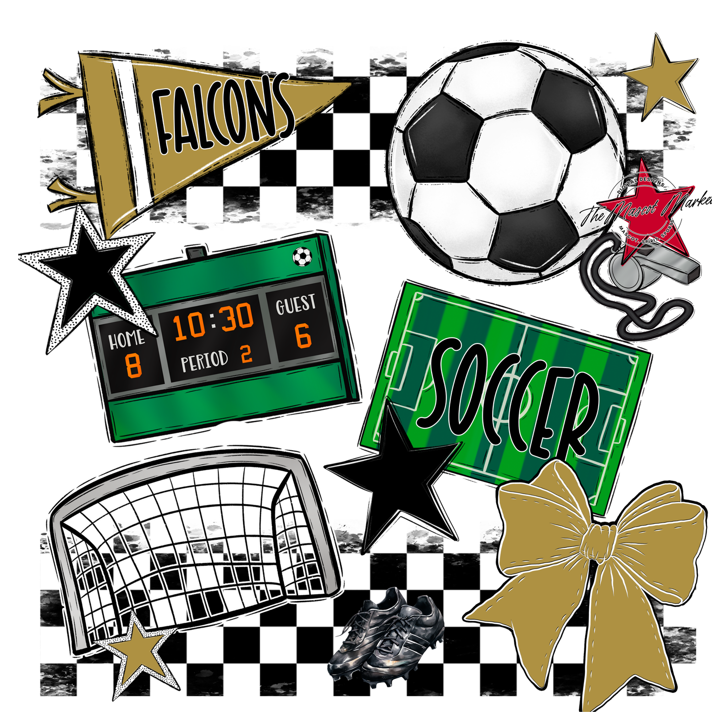 Falcons Checkers Soccer Spirit Design-Gold