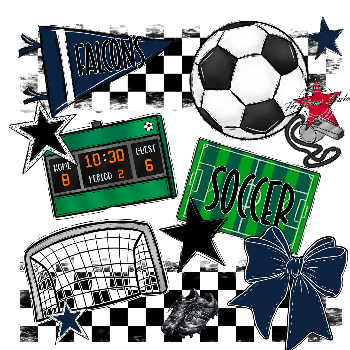 Falcons Checkers Soccer Spirit Design-Navy