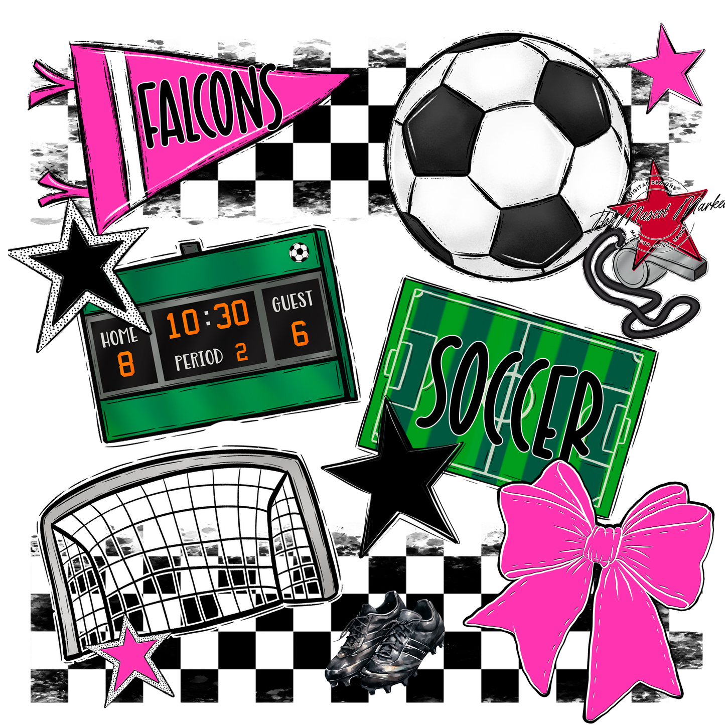 Falcons Checkers Soccer Spirit Design-Pink
