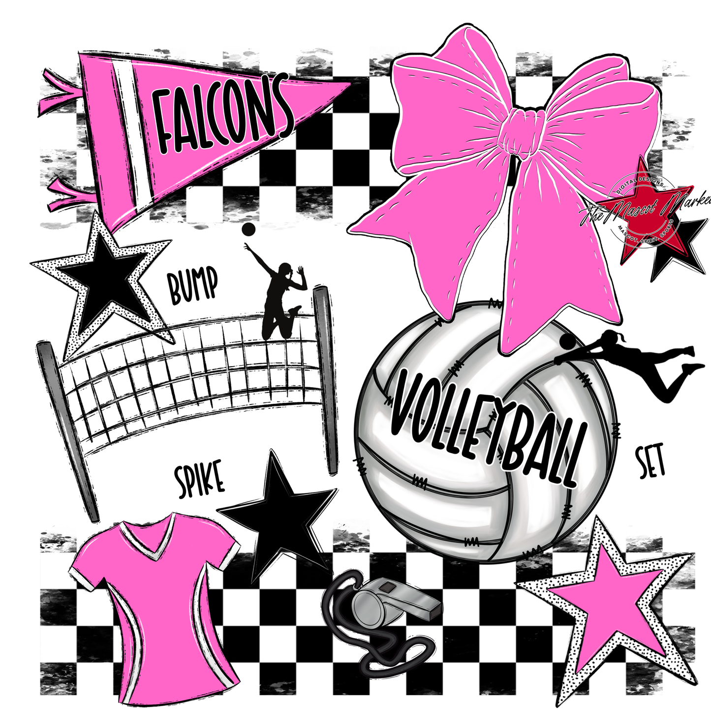 Falcons Checkers Volleyball Spirit Design-Baby Pink