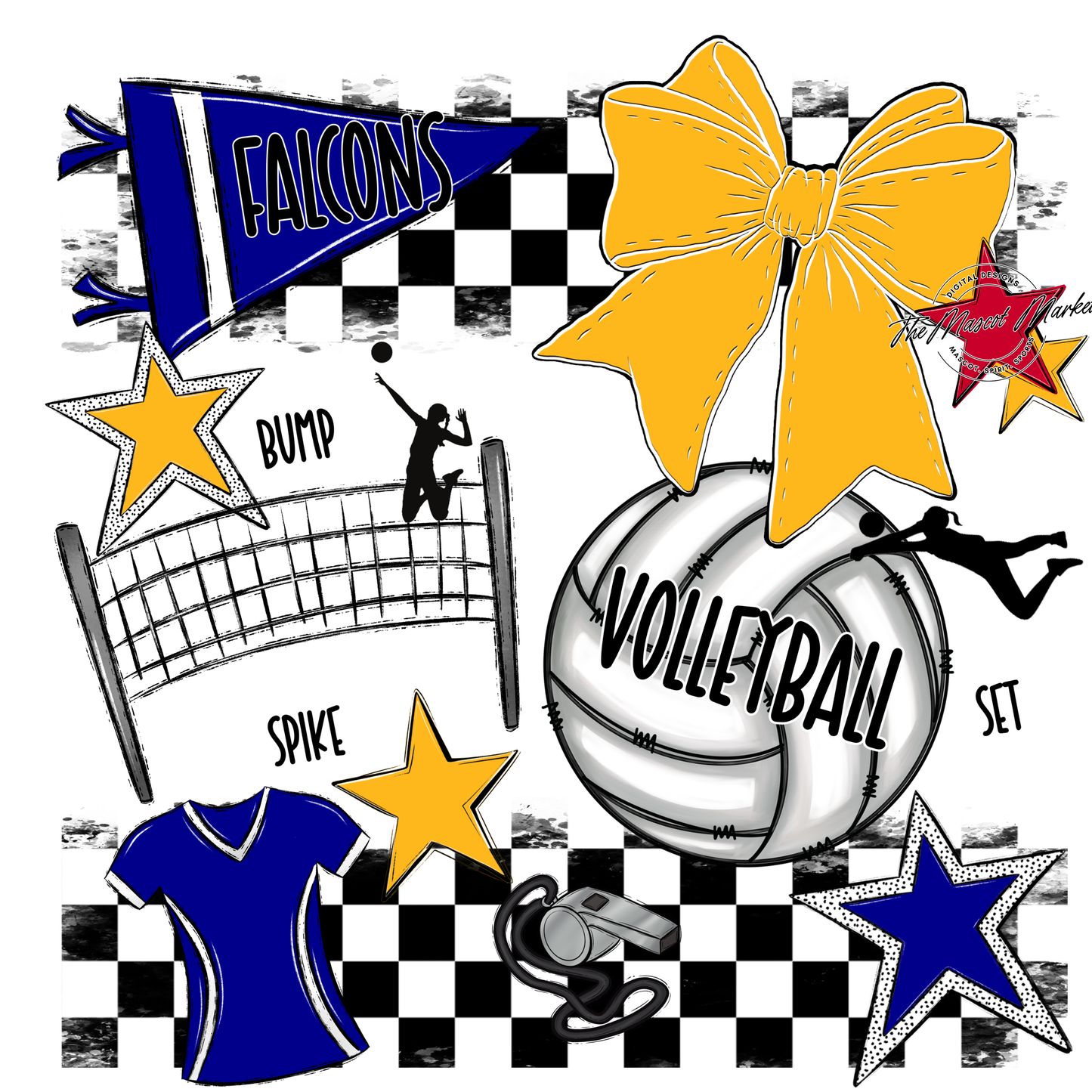 Falcons Checkers Volleyball Spirit Design-Blue-Yellow