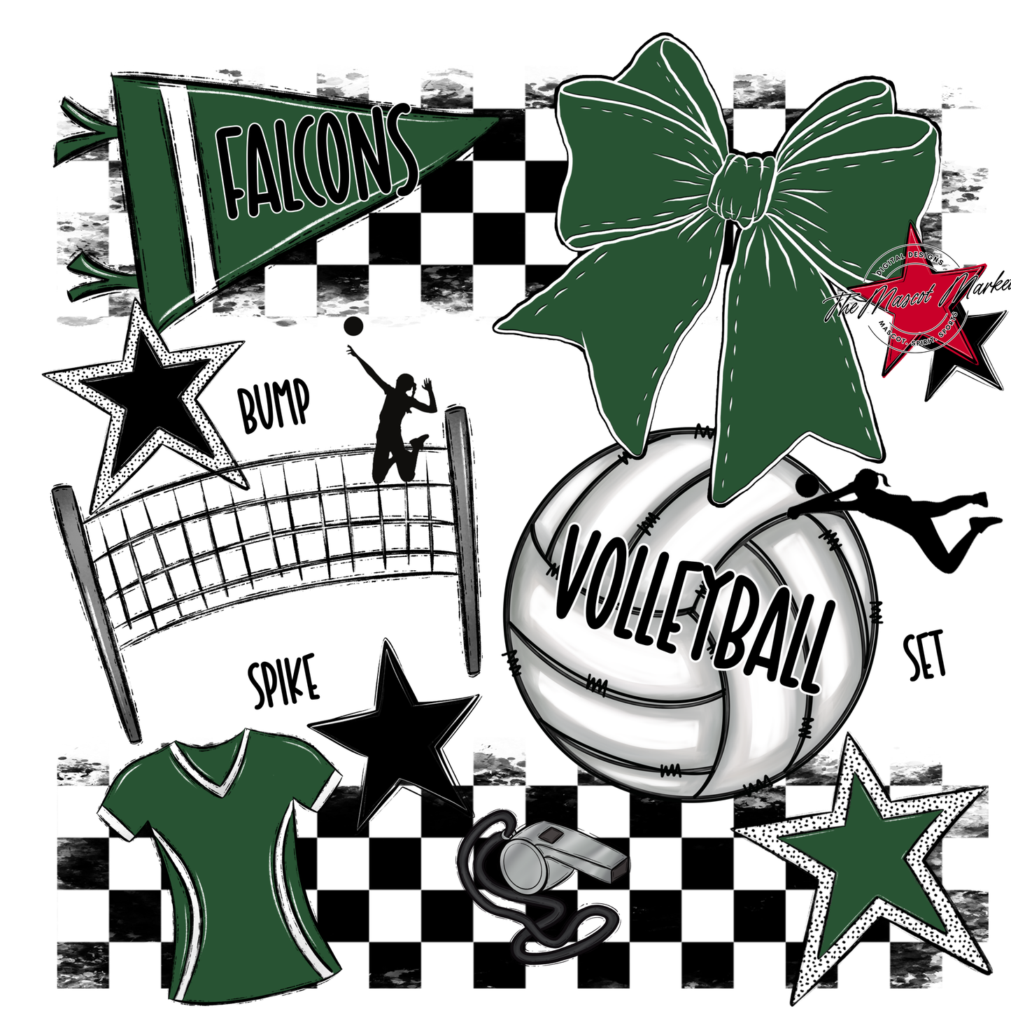 Falcons Checkers Volleyball Spirit Design-Green