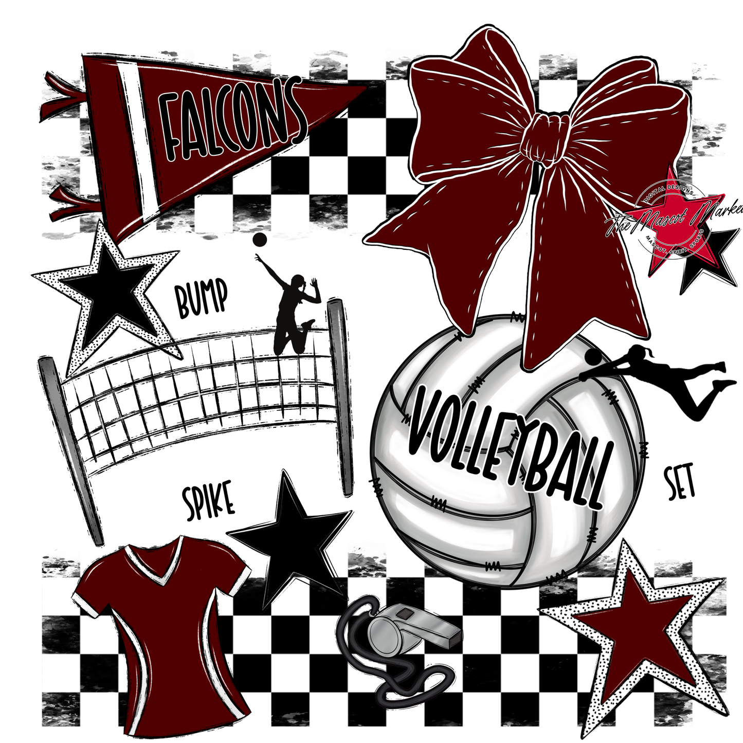 Falcons Checkers Volleyball Spirit Design-Maroon