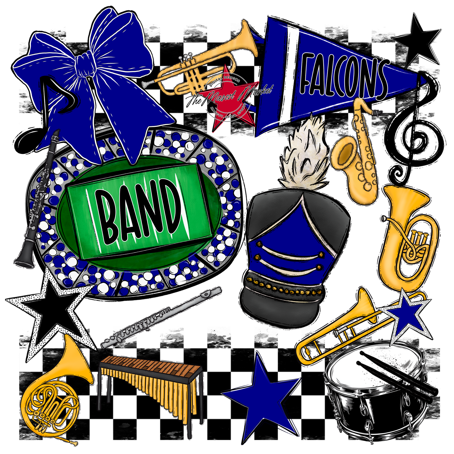 Falcons Checkers Band Spirit Design-Blue