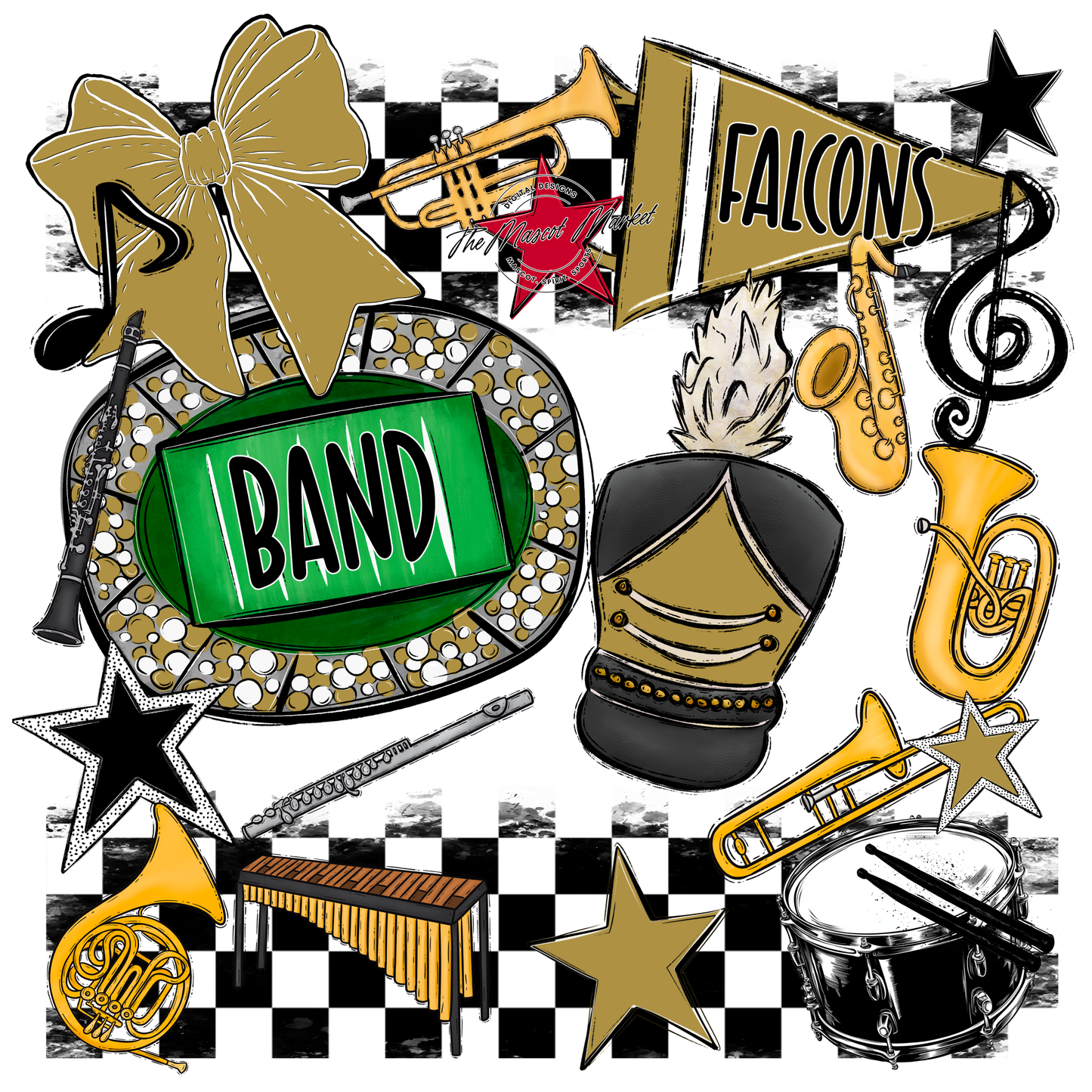 Falcons Checkers Band Spirit Design-Gold