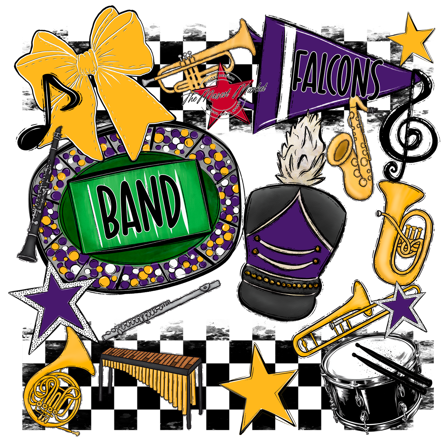Falcons Checkers Band Spirit Design-Purple-Yellow