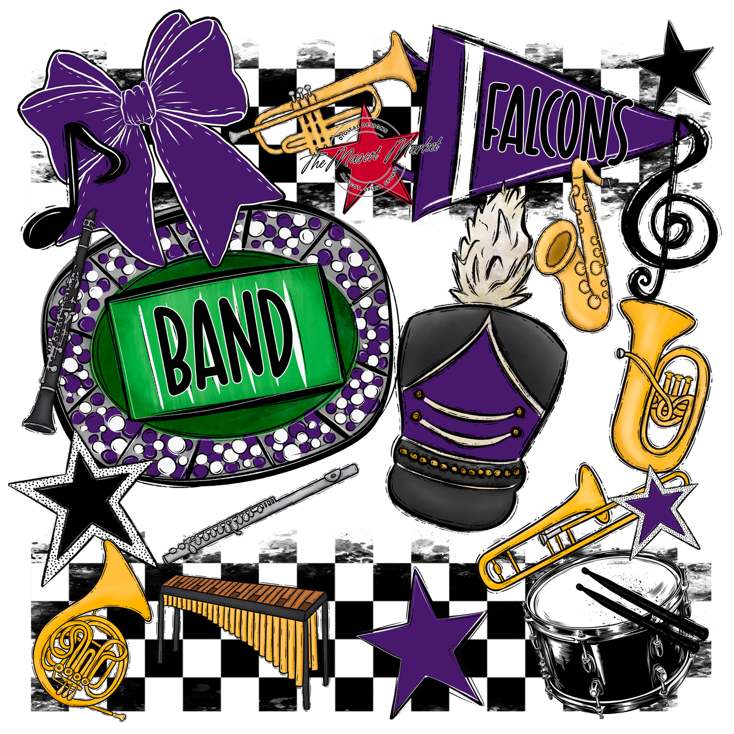 Falcons Checkers Band Spirit Design-Purple