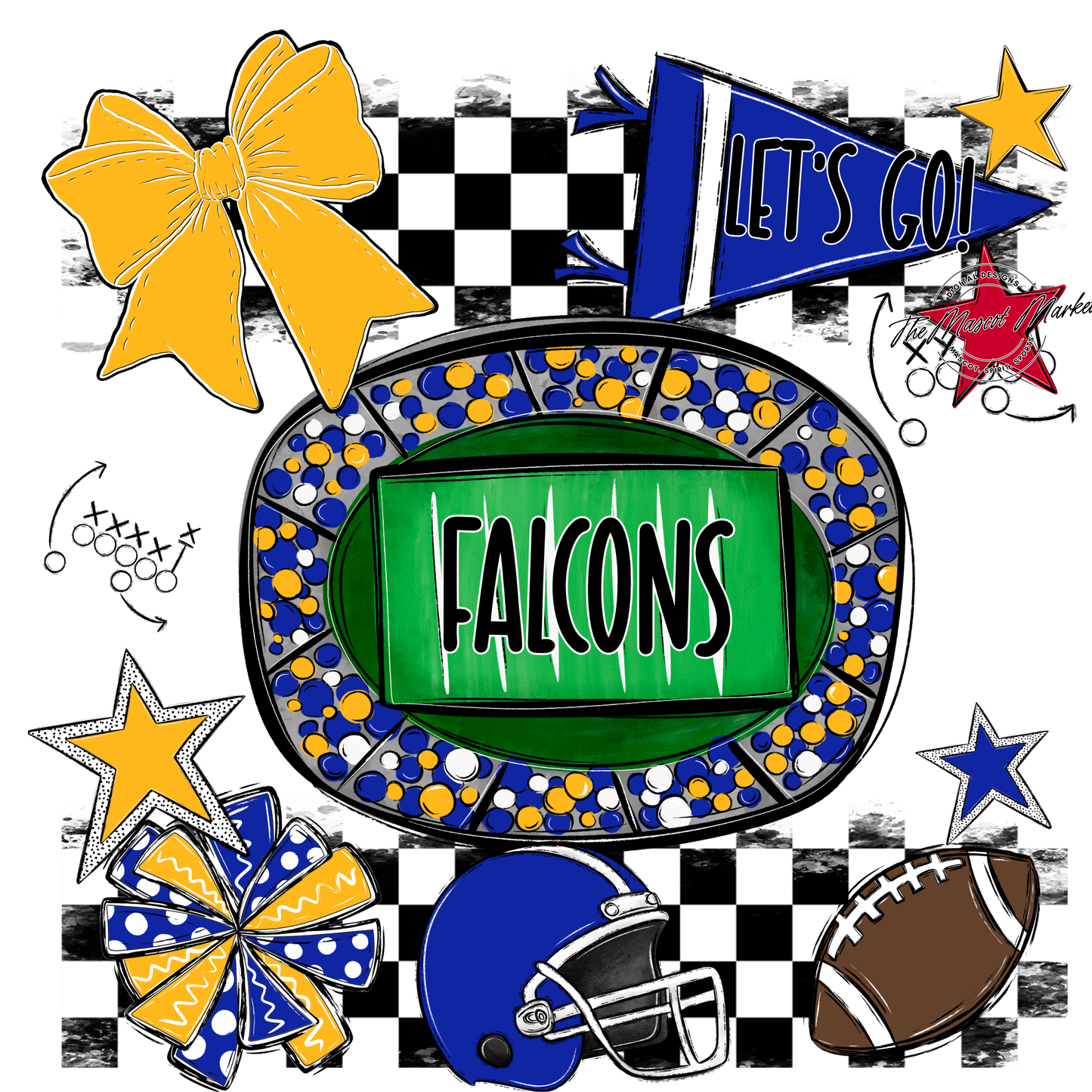 Falcons Checkers Spirit Design-Royal Blue-Yellow