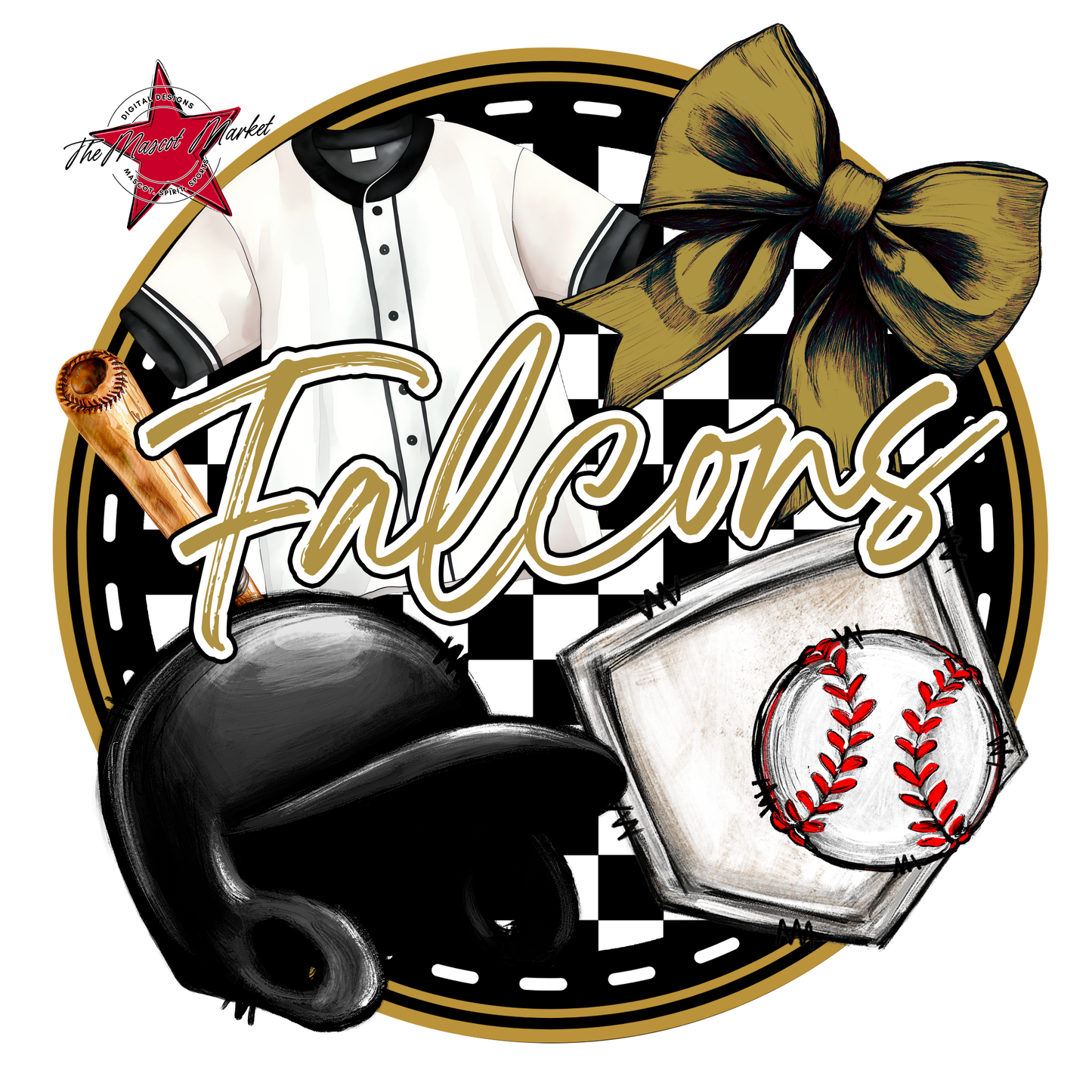 Falcons Circle Baseball Design-Gold