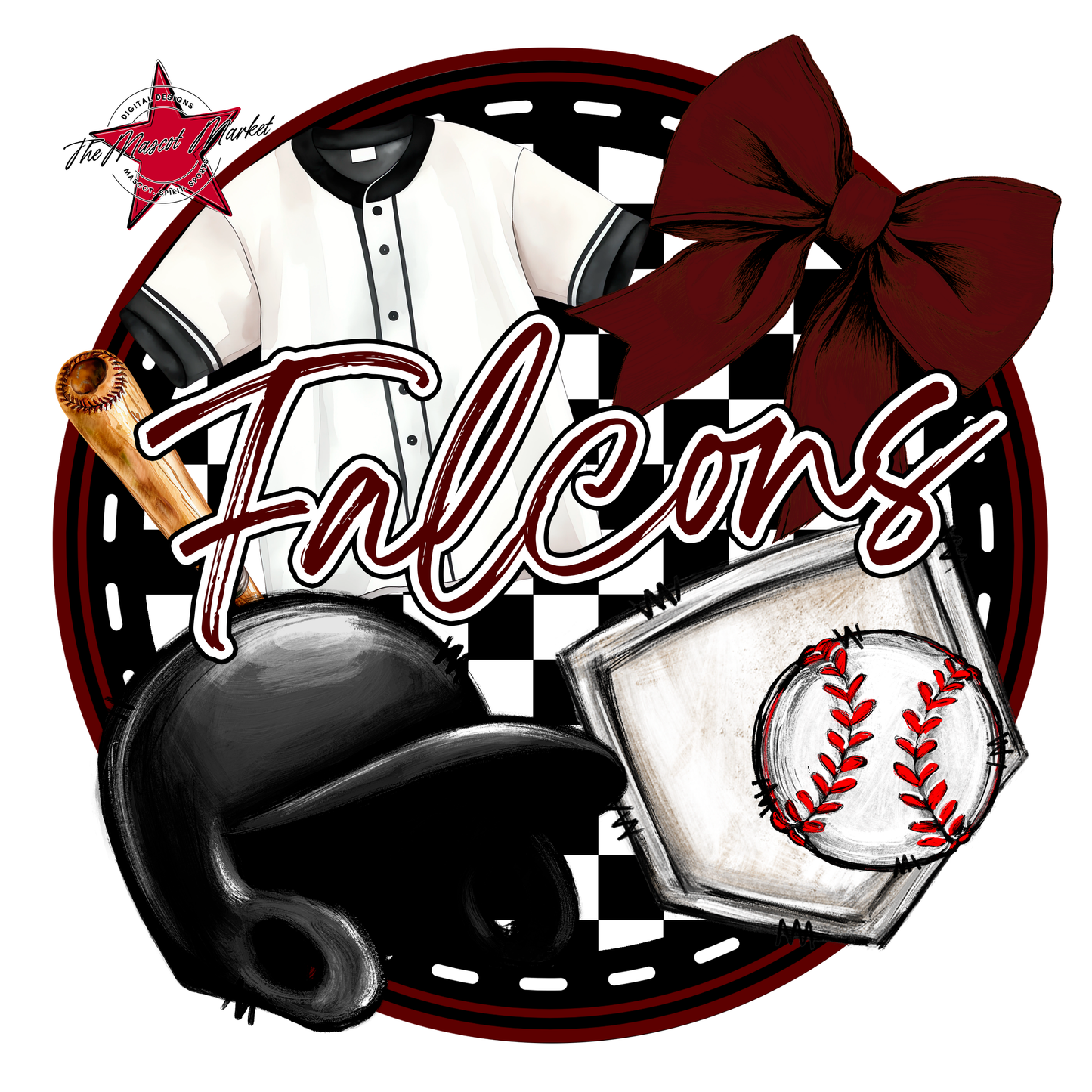 Falcons Circle Baseball Design-Maroon