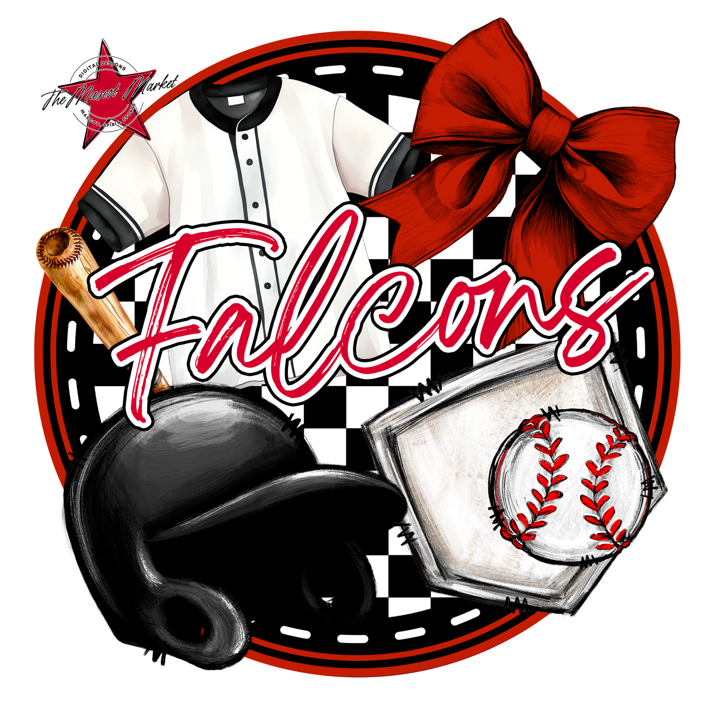 Falcons Circle Baseball Design-Red