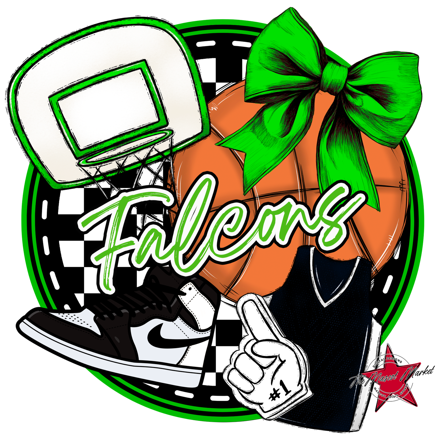 Falcons Circle Basketball Design-Bright Green