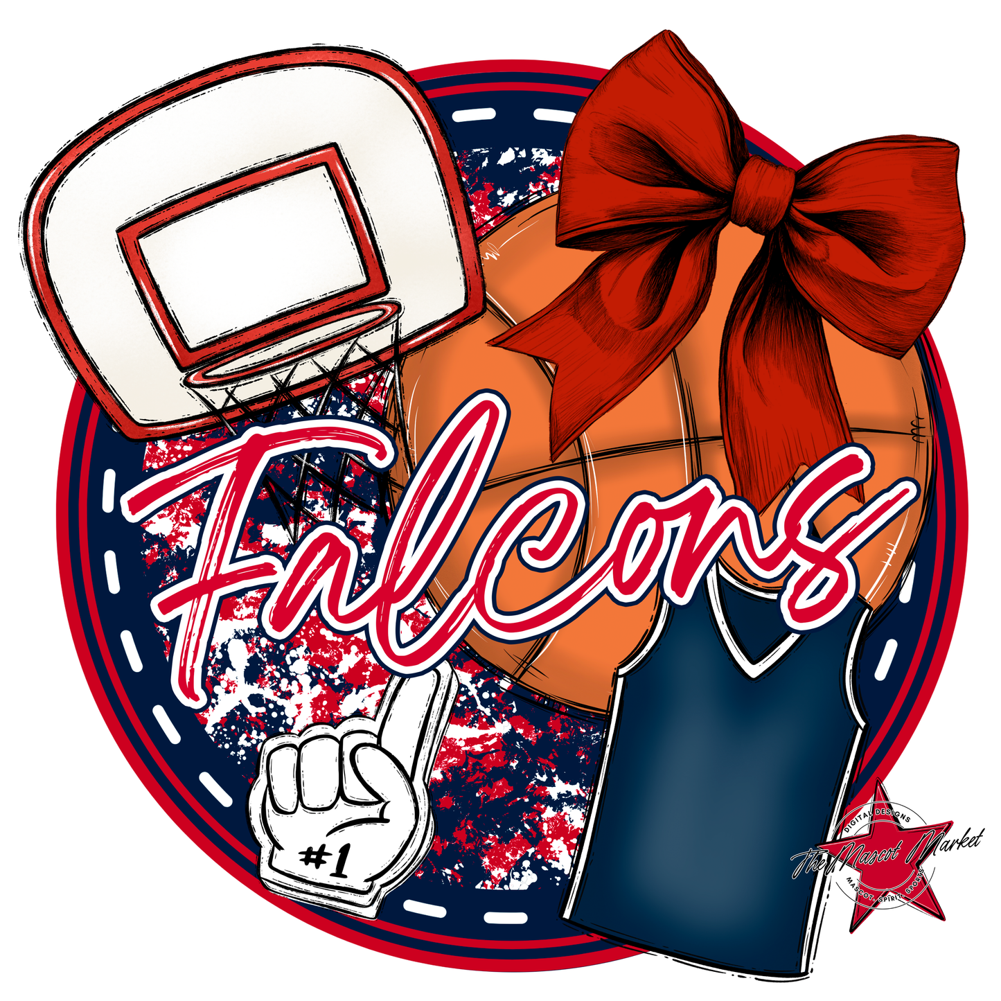 Falcons Circle Basketball Design-Navy-Red