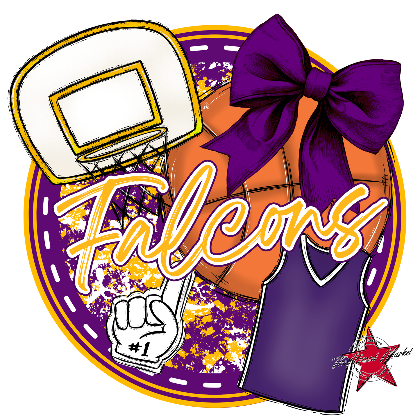 Falcons Circle Basketball Design-Purple-Yellow