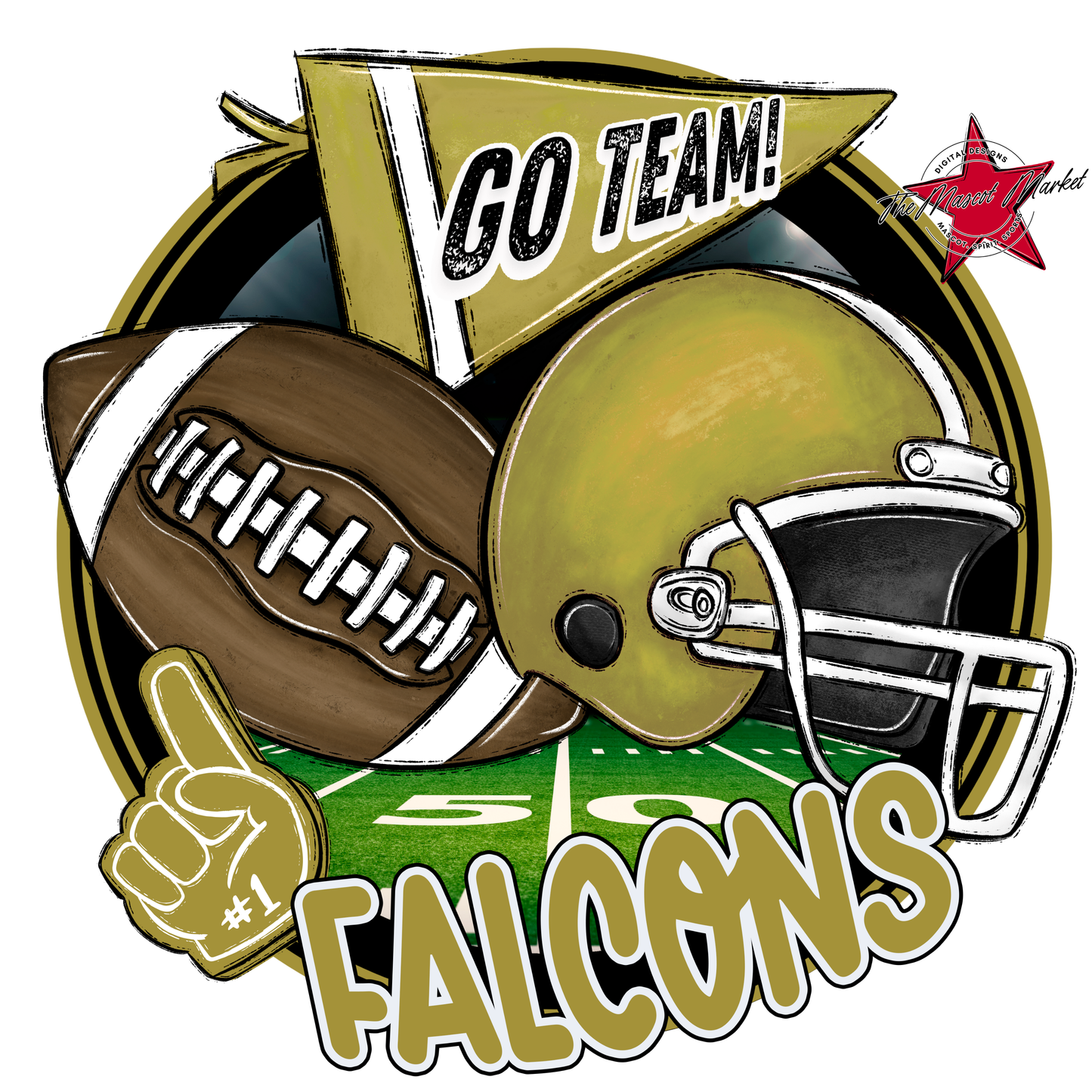 Falcons Circle Football Design-Gold