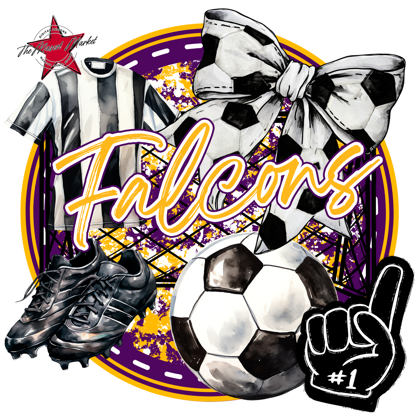 Falcons Circle Soccer Design-Purple-Yellow