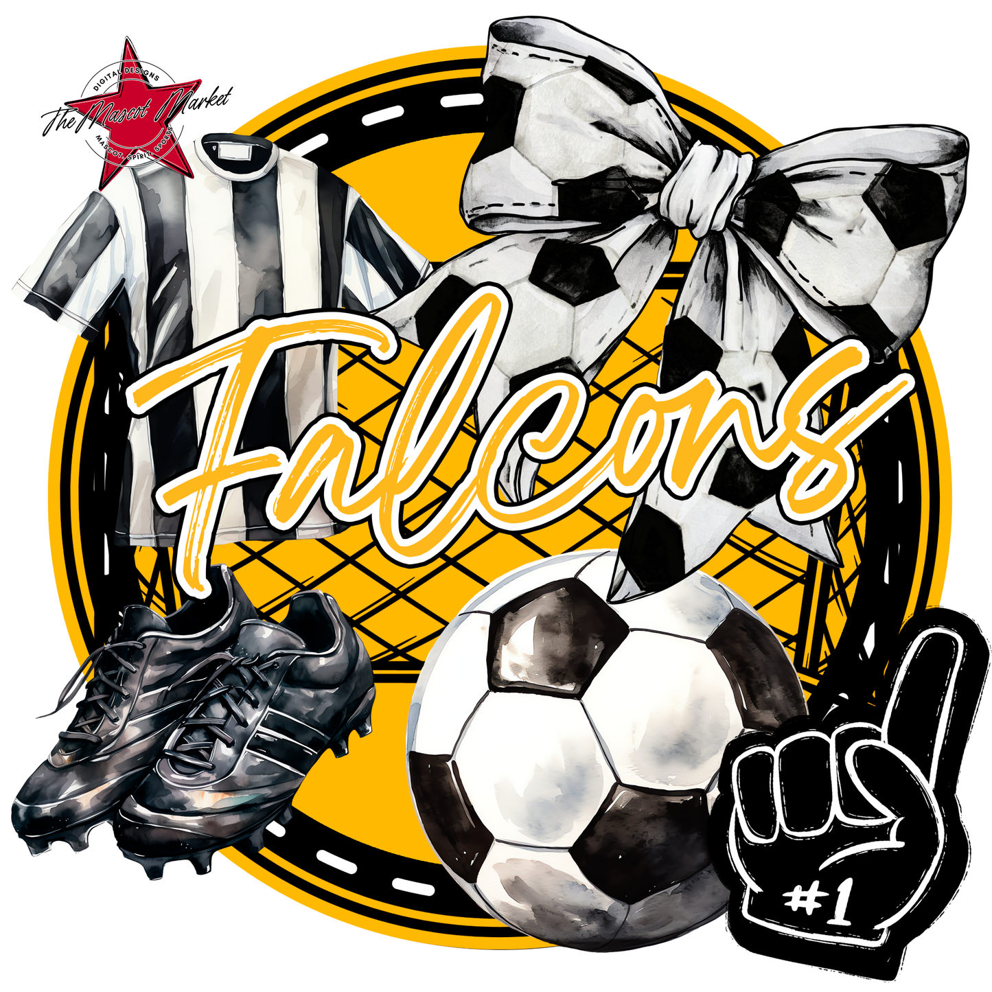 Falcons Circle Soccer Design-Yellow