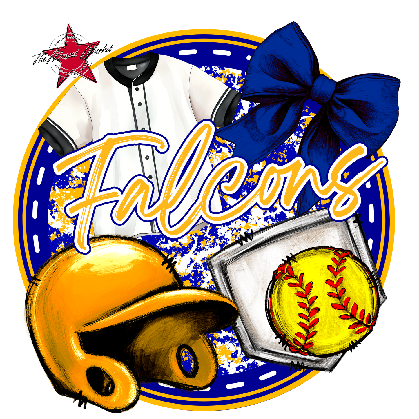 Falcons Circle Softball Design-Blue-Yellow