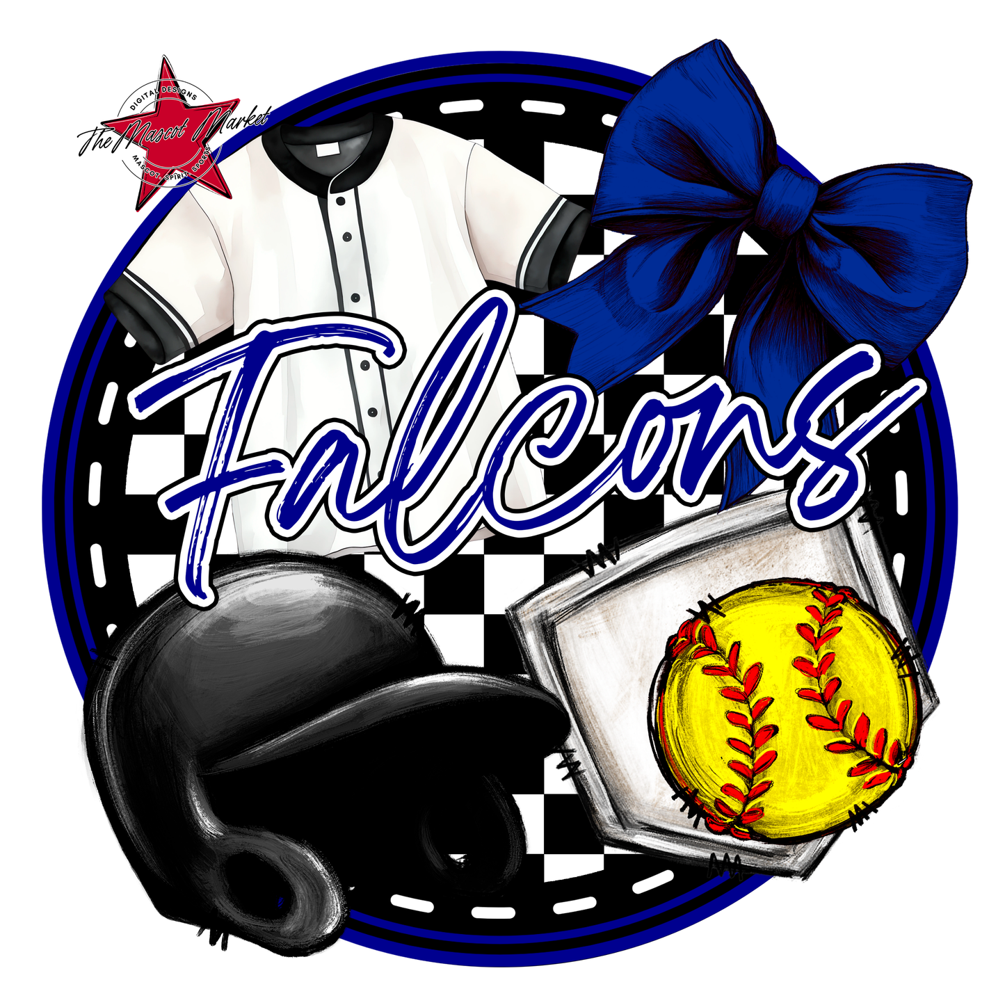 Falcons Circle Softball Design-Blue