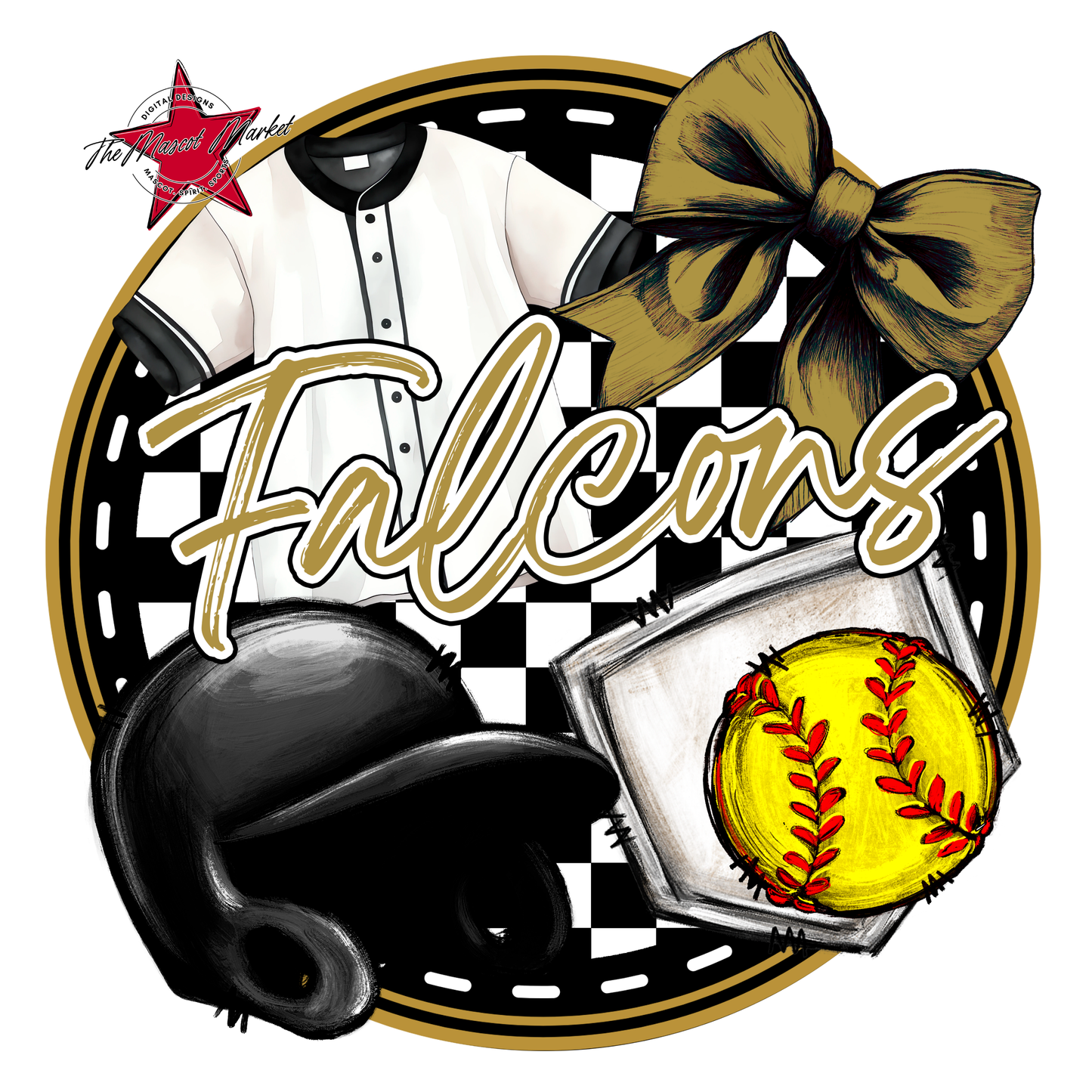 Falcons Circle Softball Design-Gold