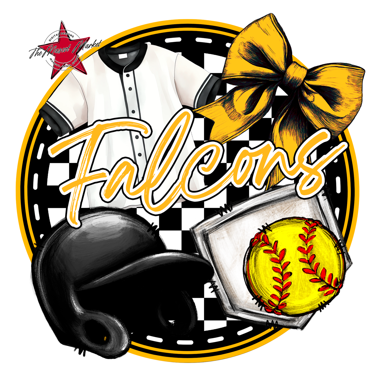 Falcons Circle Softball Design-Yellow