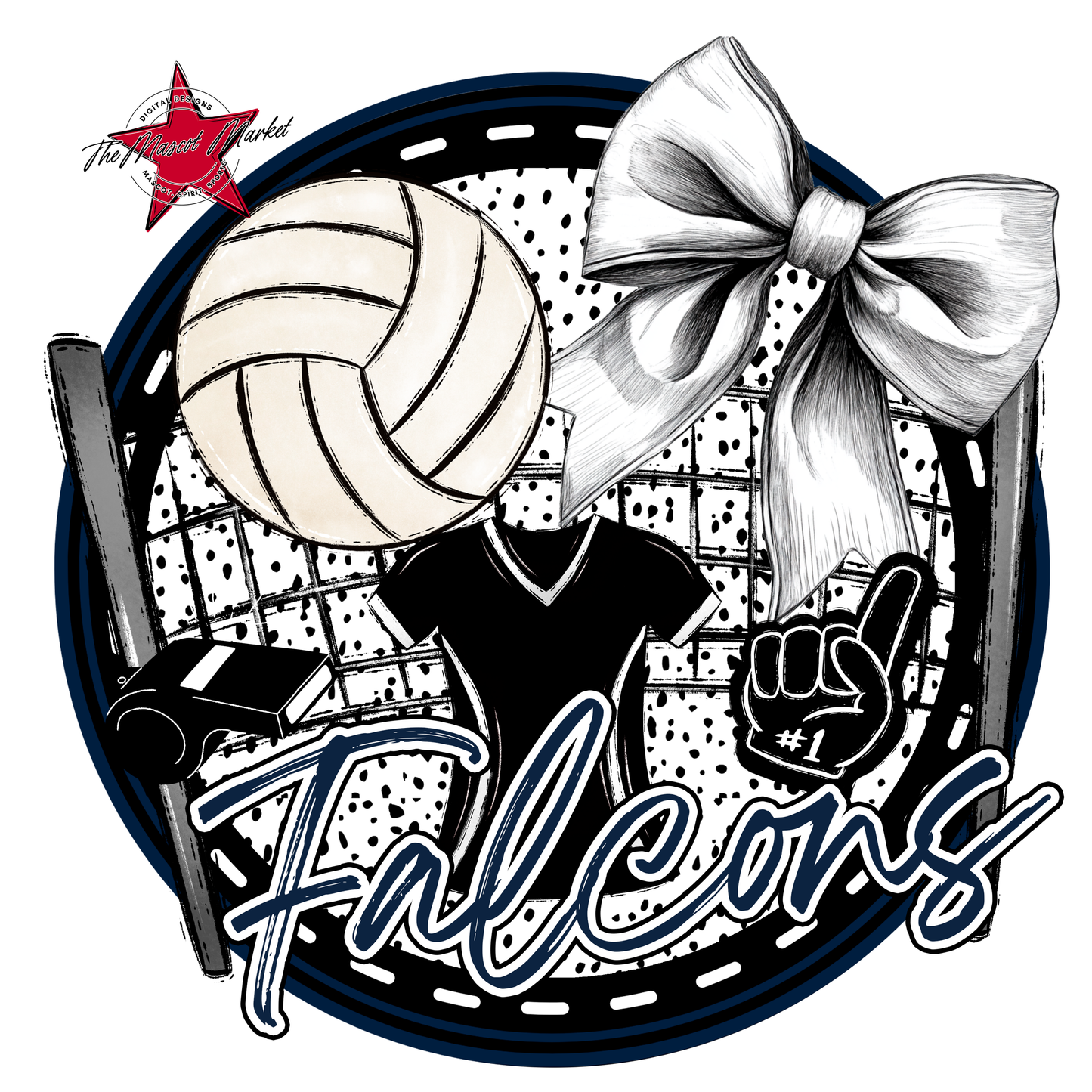 Falcons Circle Volleyball Design-Navy