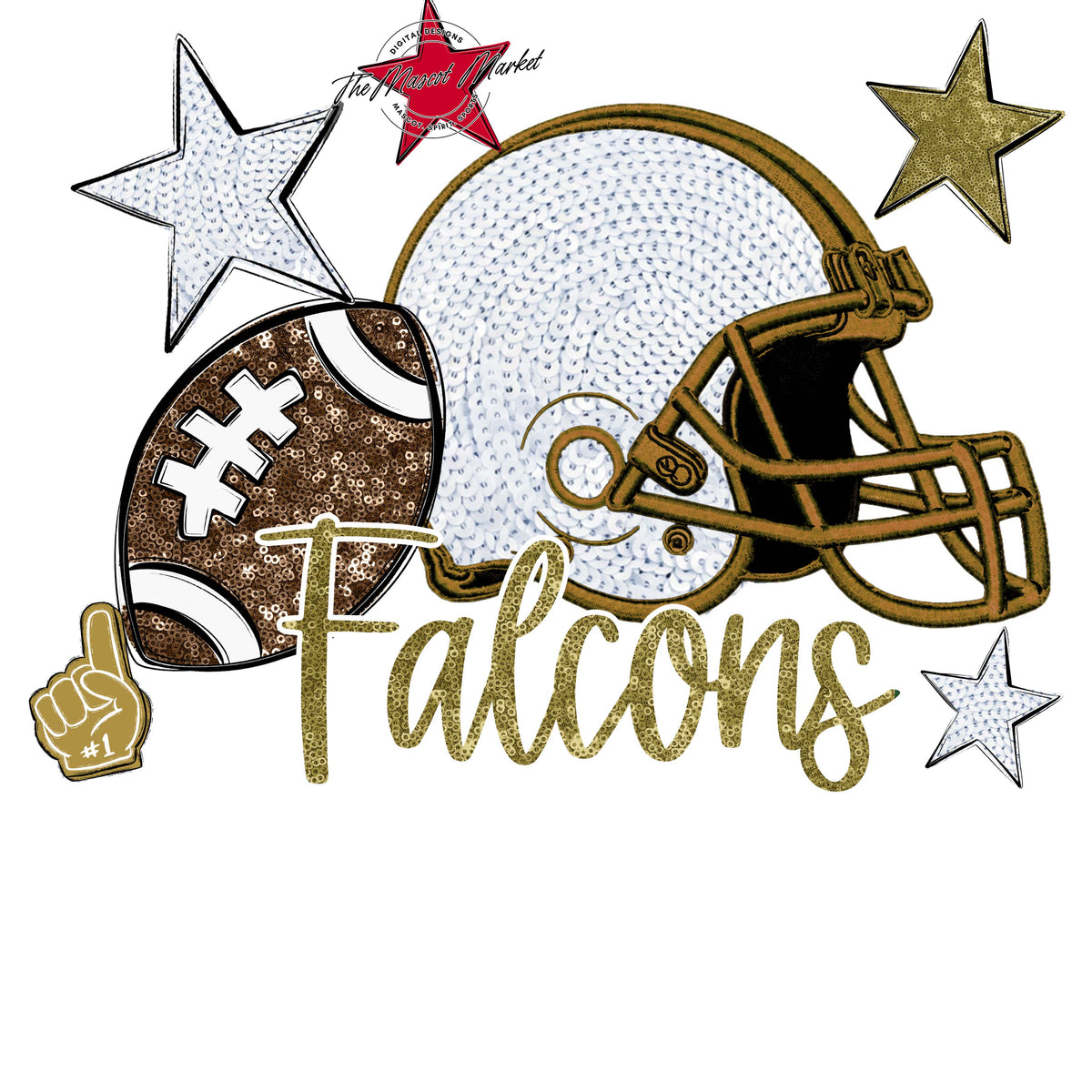 Falcons Football Embroidered Sequins Design-Gold