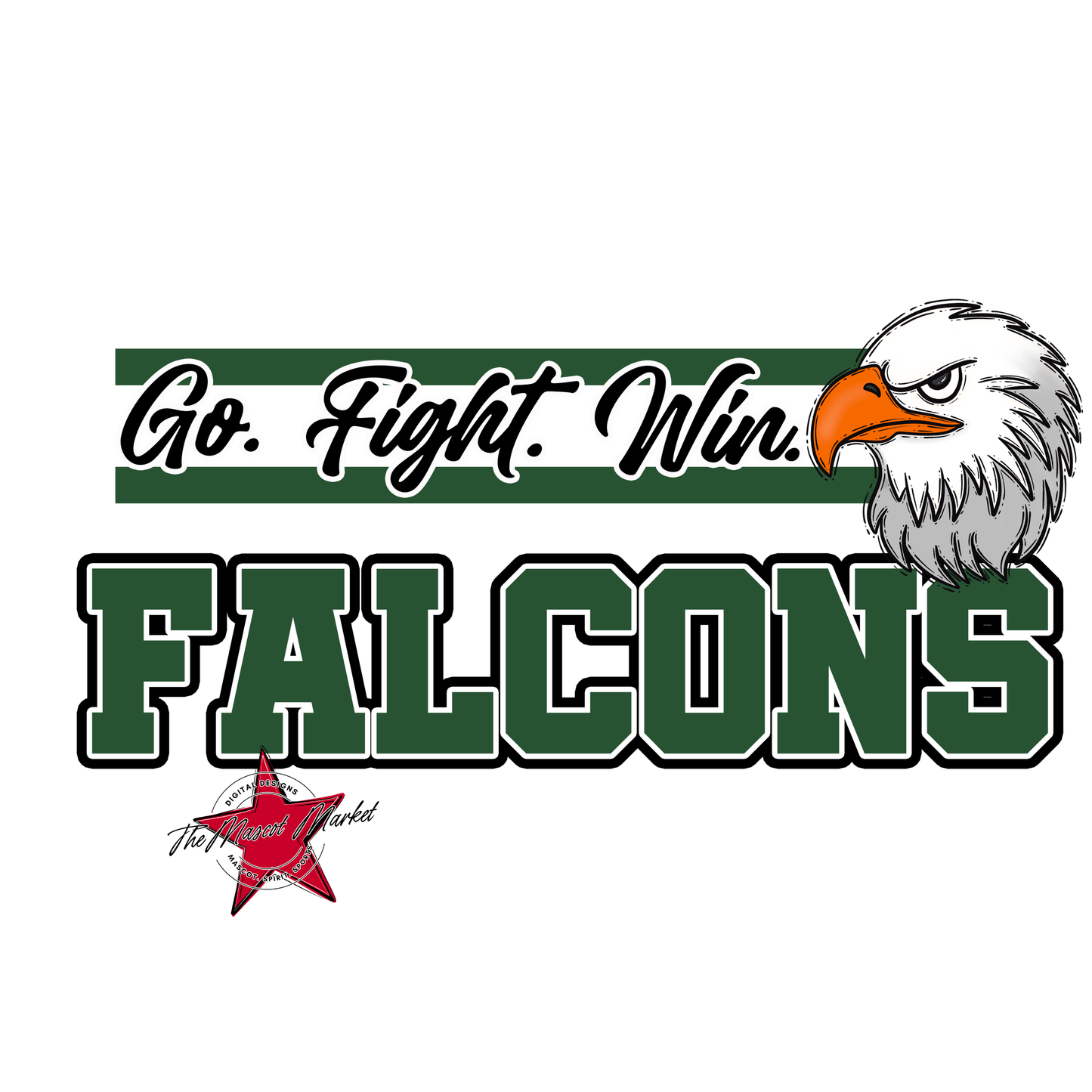 Falcons Go Fight Win Mascot Lines-Green