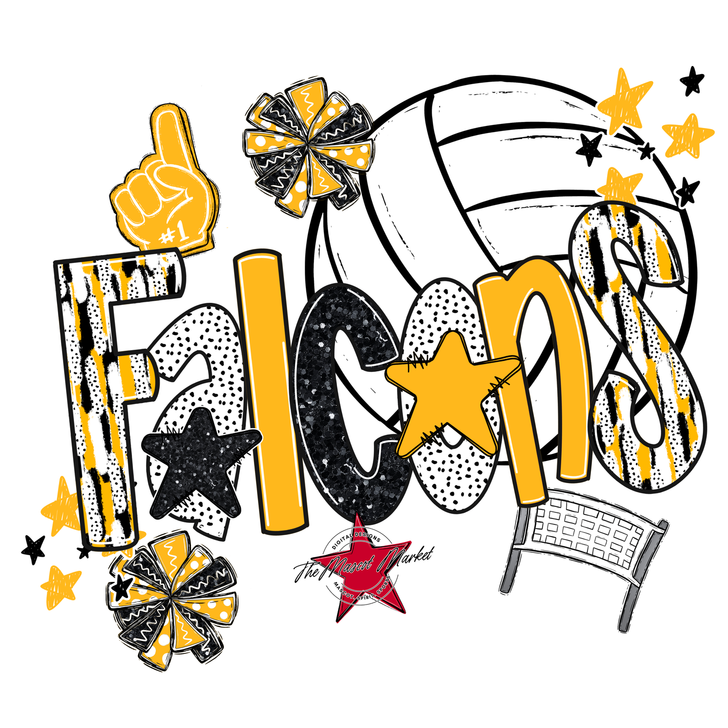 Falcons Volleyball Scrape-Yellow