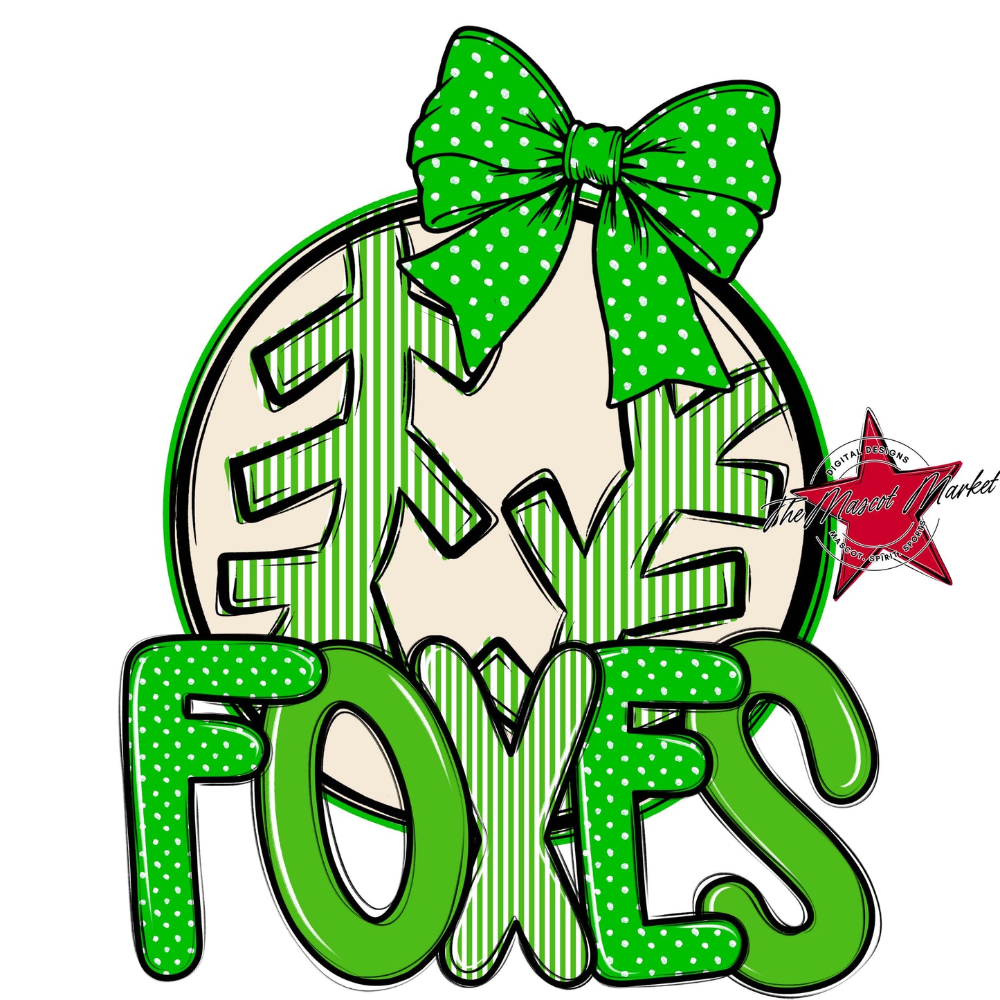 Foxes Baseball-Softball Spirit Design-Bright Green