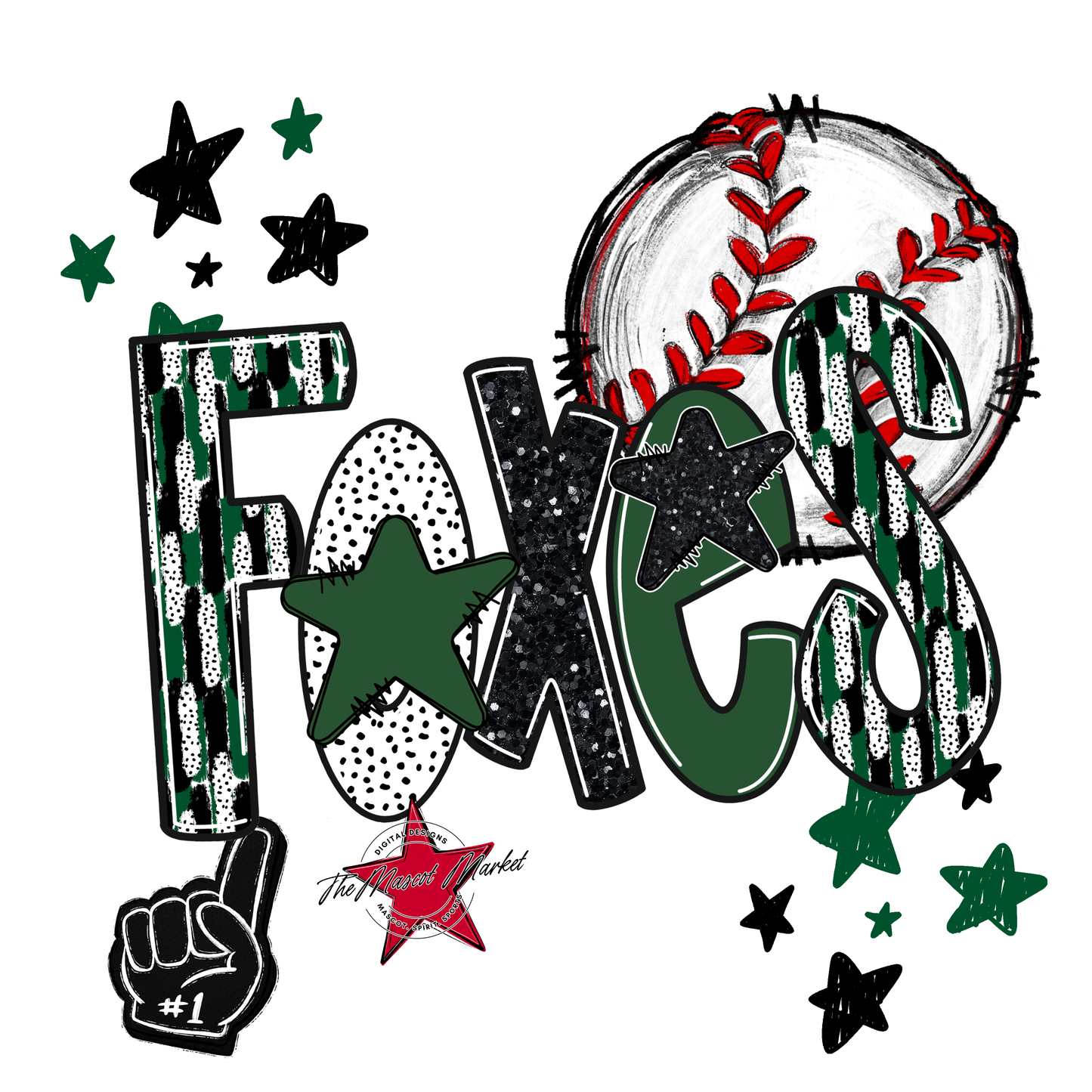 Foxes Baseball Scrape-Green