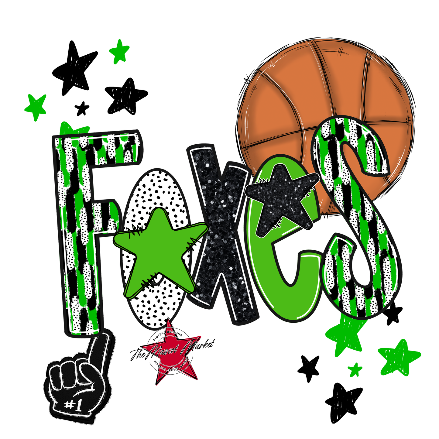 Foxes Basketball Scrape-Bright Green