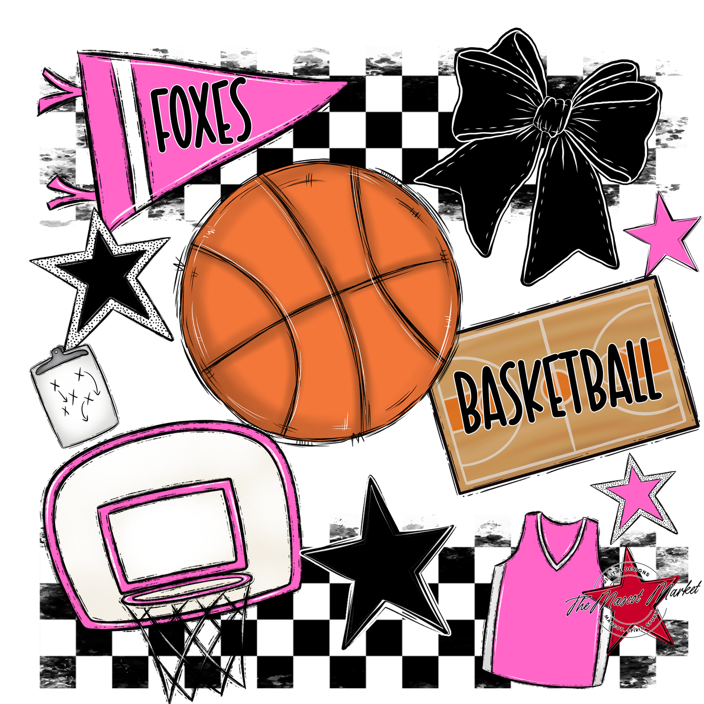 Foxes Checkers Basketball Spirit Design-Baby Pink