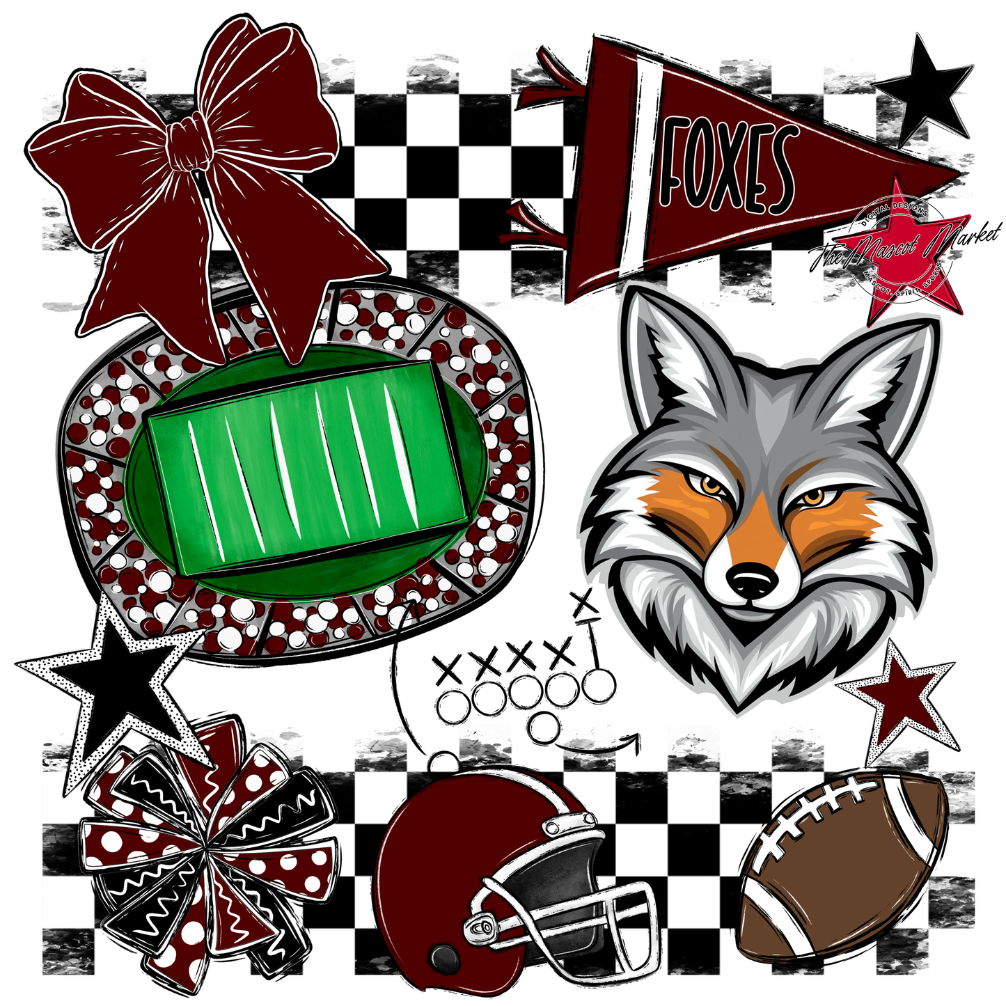 Foxes Checkers Mascot Spirit Design-Maroon