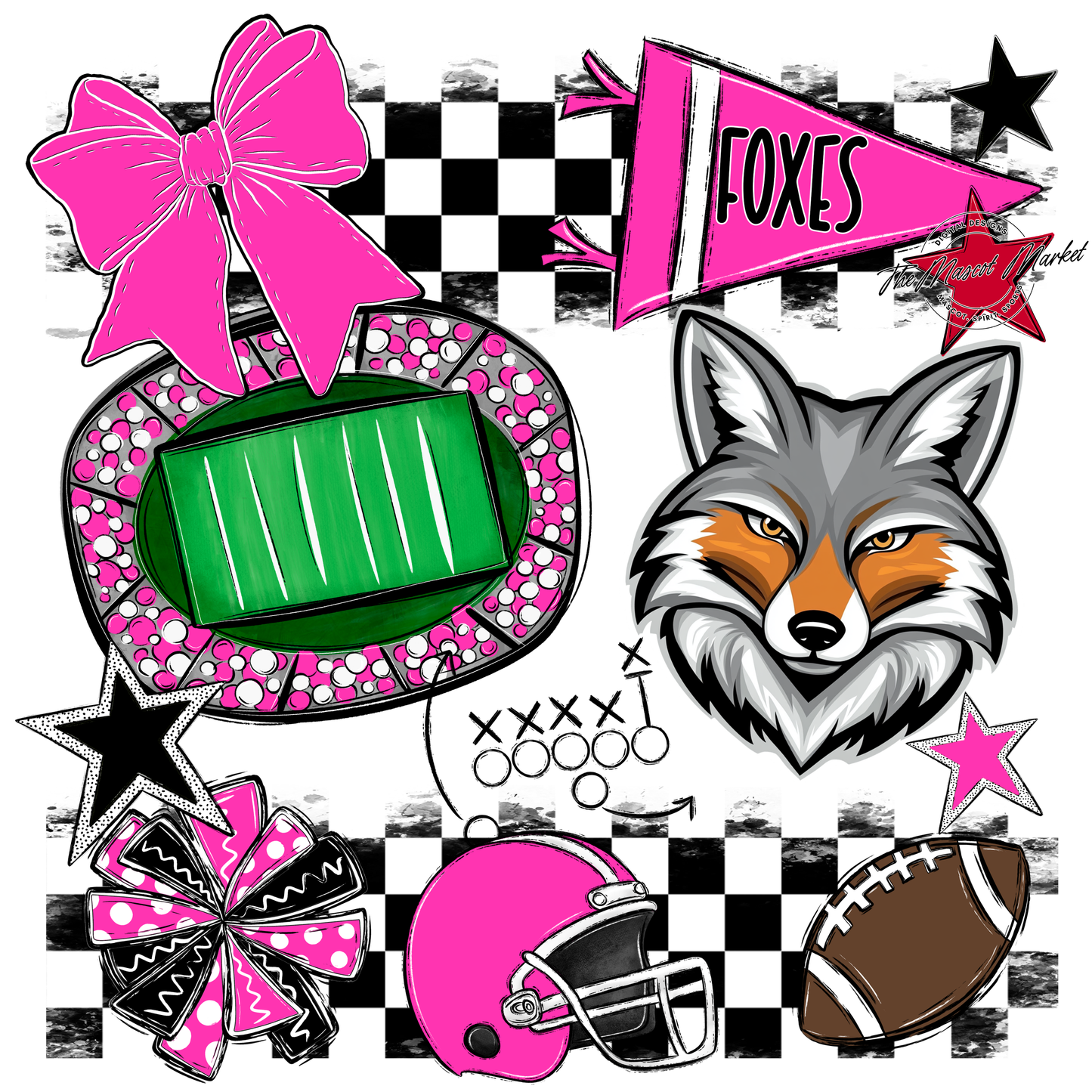 Foxes Checkers Mascot Spirit Design-Pink