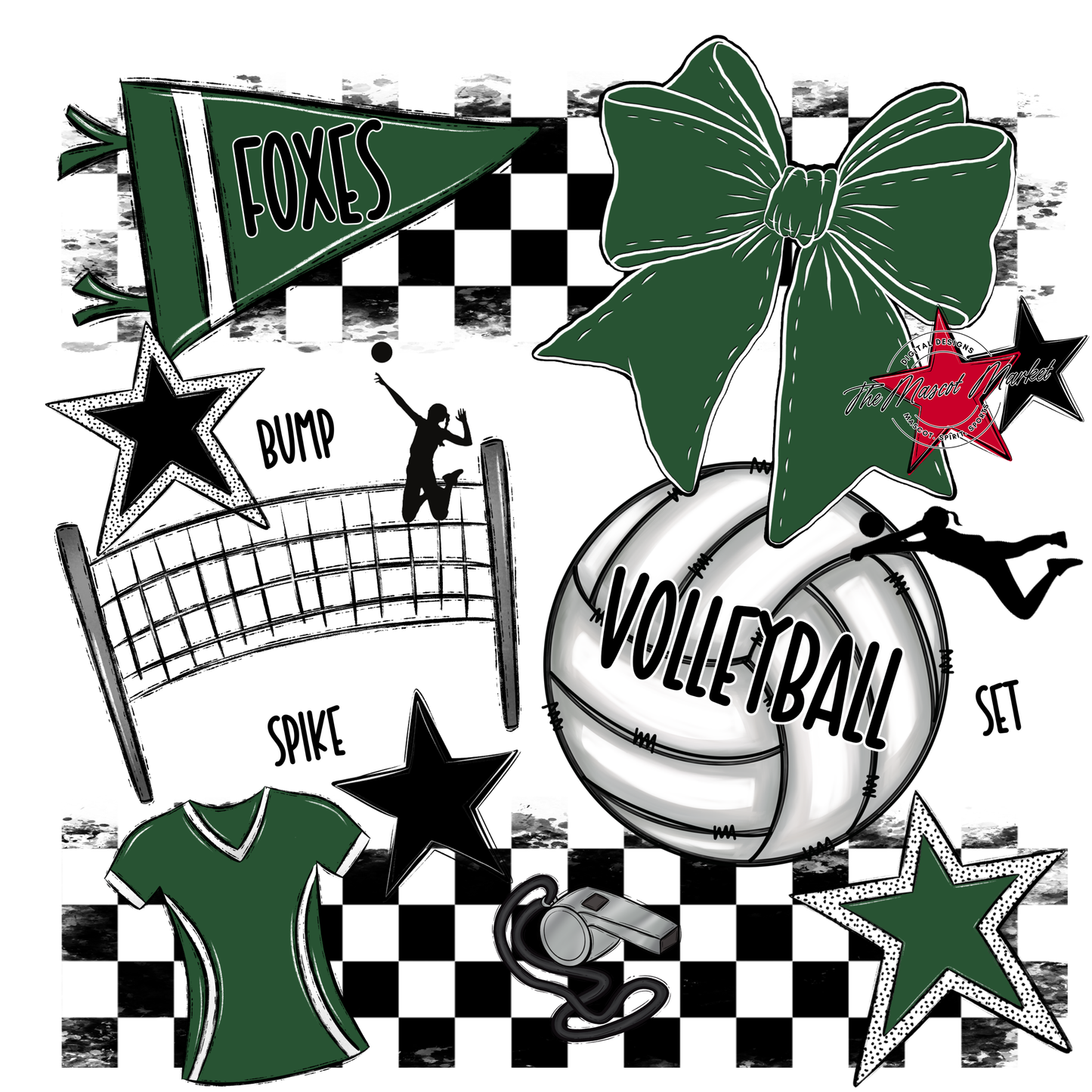 Foxes Checkers Volleyball Spirit Design-Green