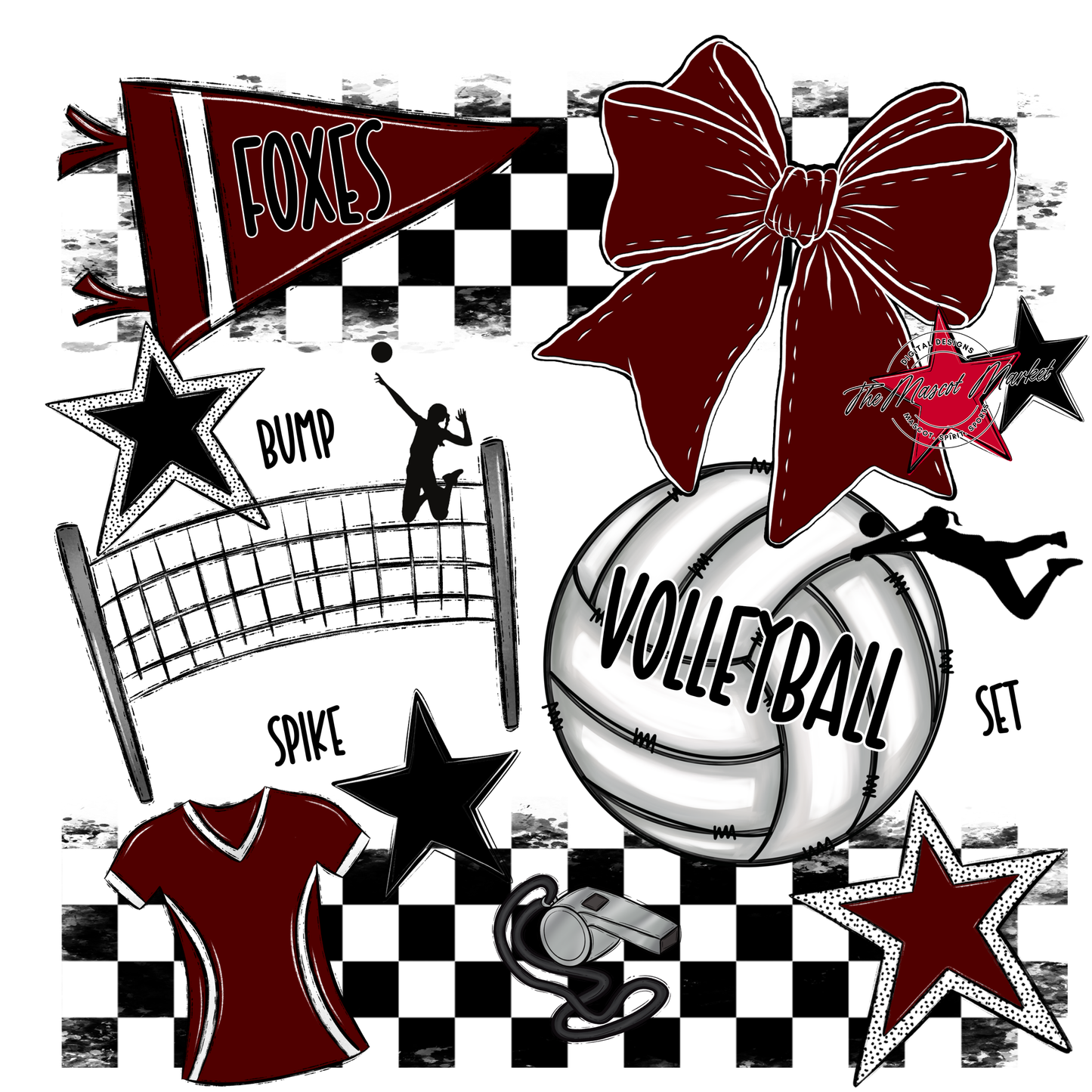 Foxes Checkers Volleyball Spirit Design-Maroon